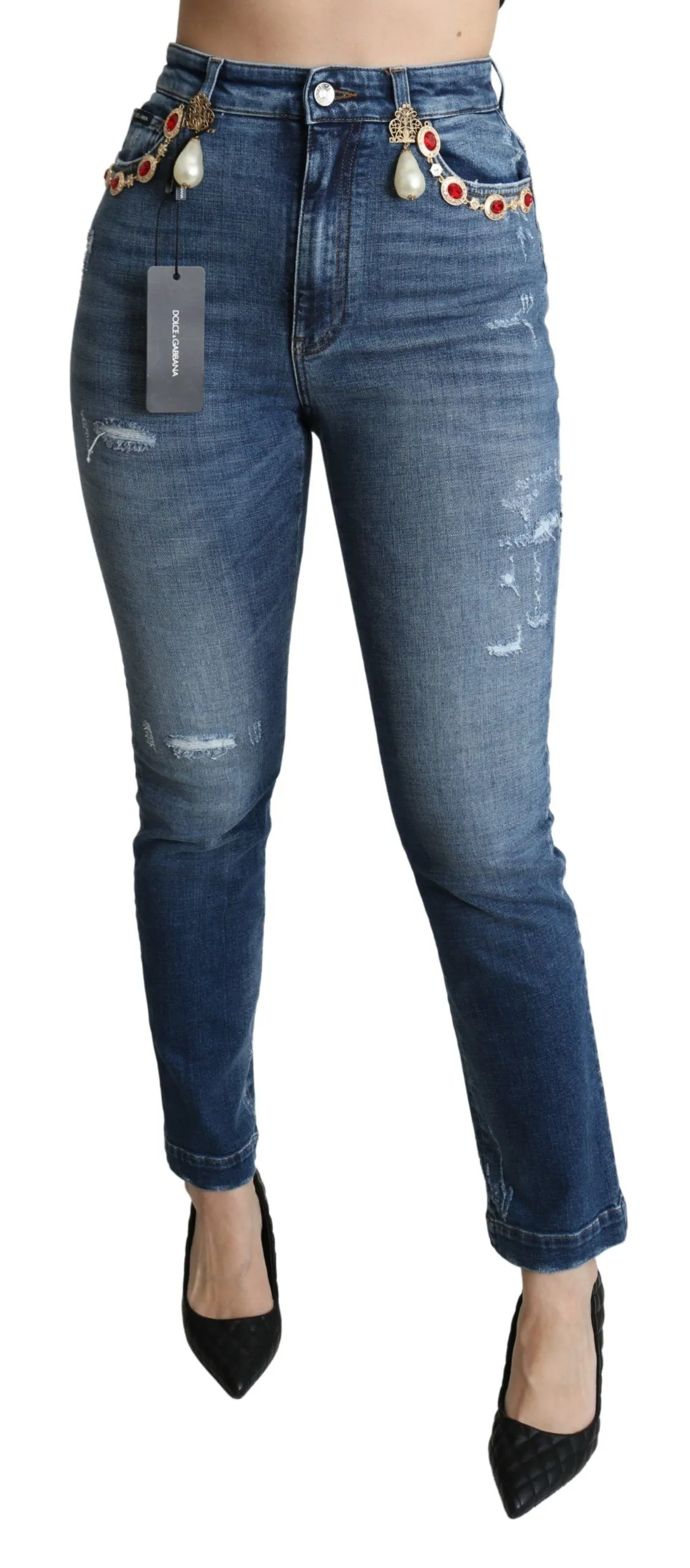 Dolce & Gabbana Women's Enchanted Crystal Studded Blue Jeans