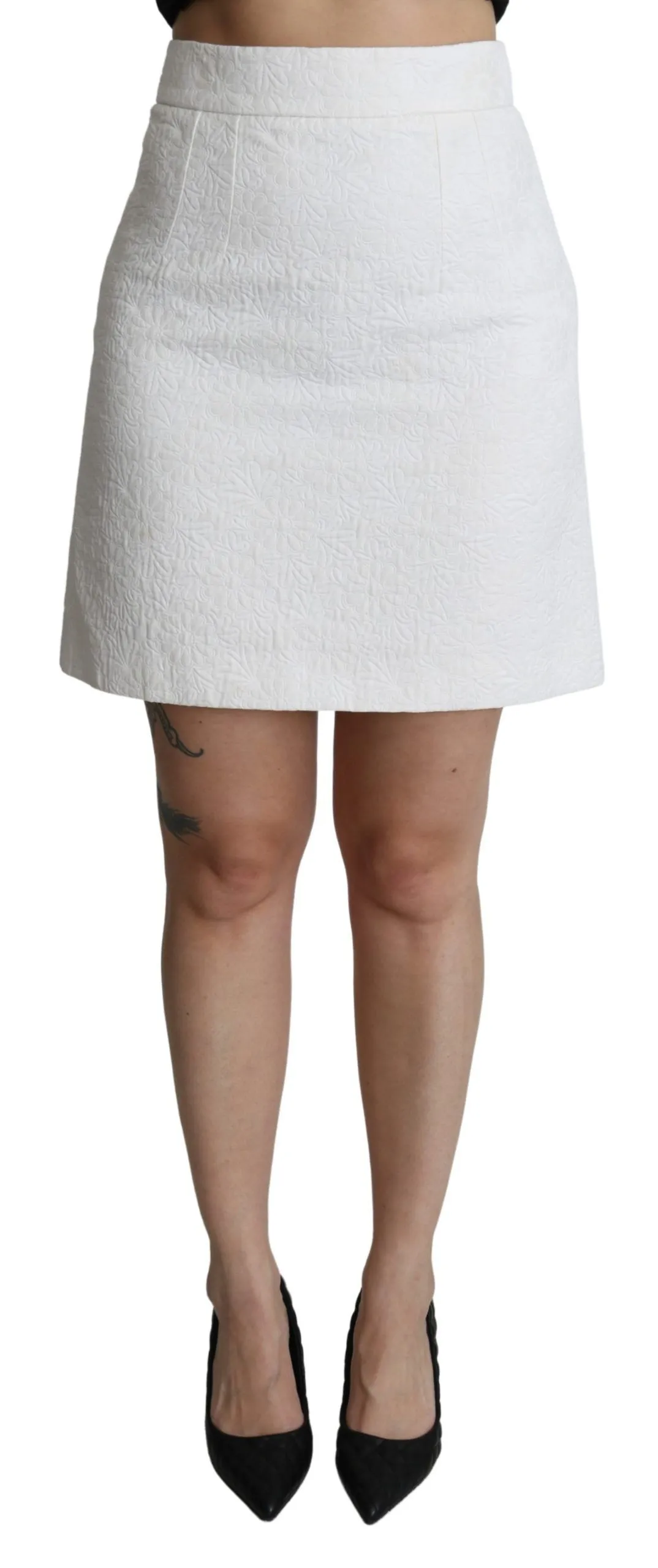 Dolce & Gabbana Women's Elegant White Floral Brocade Mini Skirt