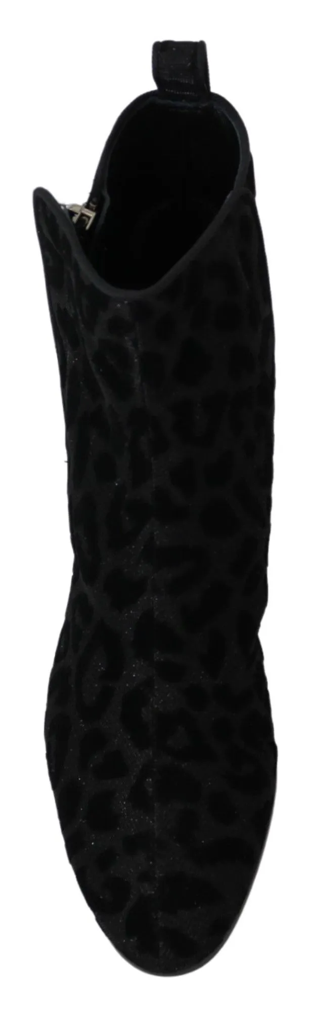 Dolce & Gabbana Women's Elegant Black Leopard Print Short Boots