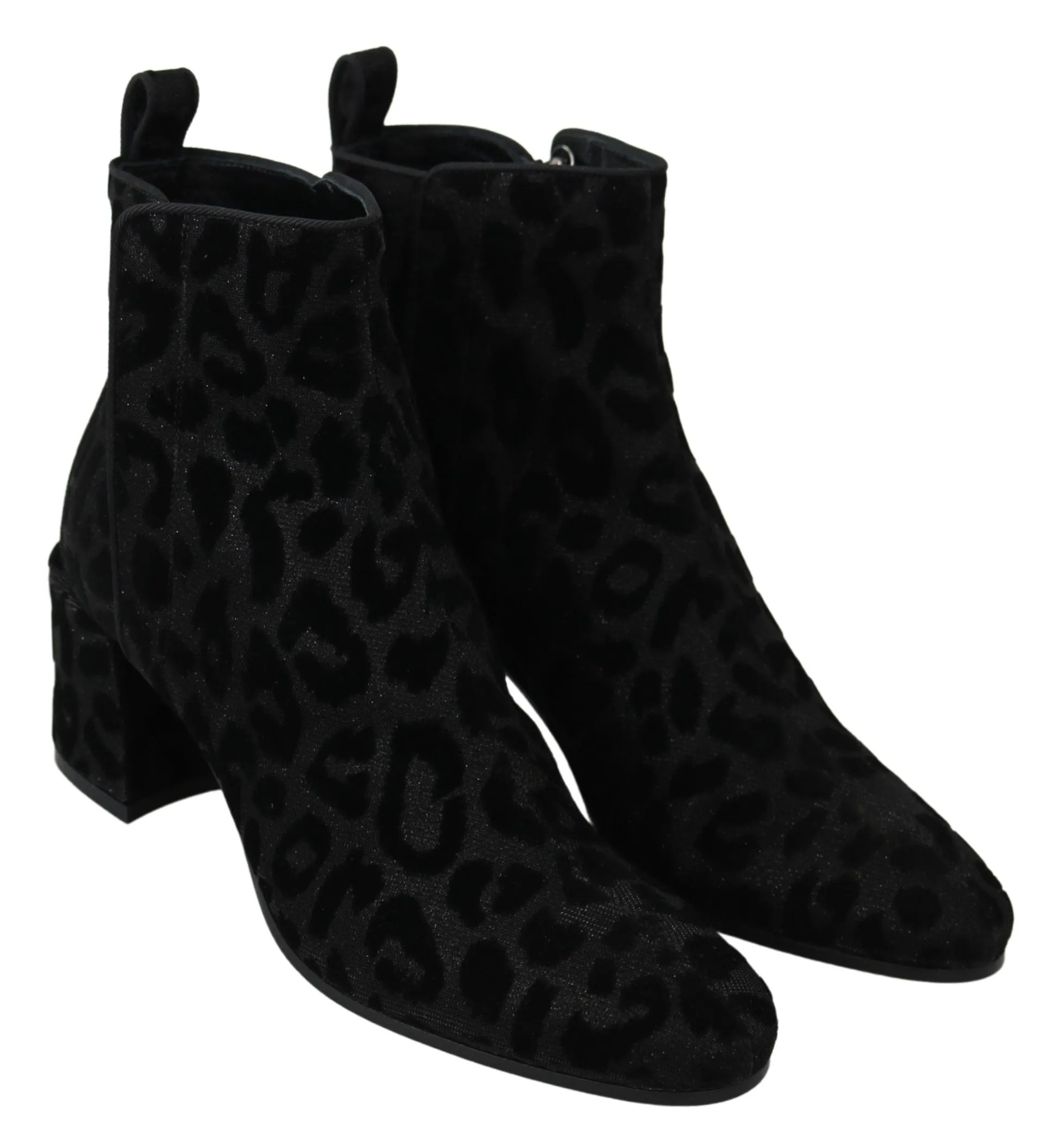 Dolce & Gabbana Women's Elegant Black Leopard Print Short Boots