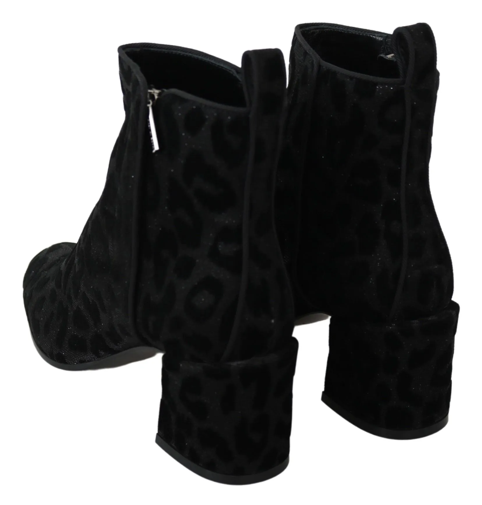 Dolce & Gabbana Women's Elegant Black Leopard Print Short Boots