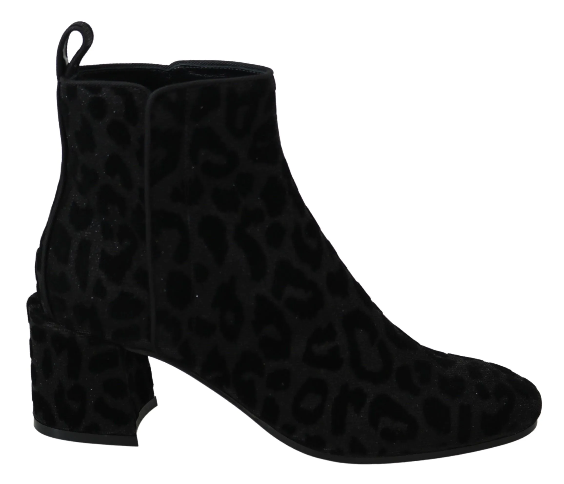 Dolce & Gabbana Women's Elegant Black Leopard Print Short Boots