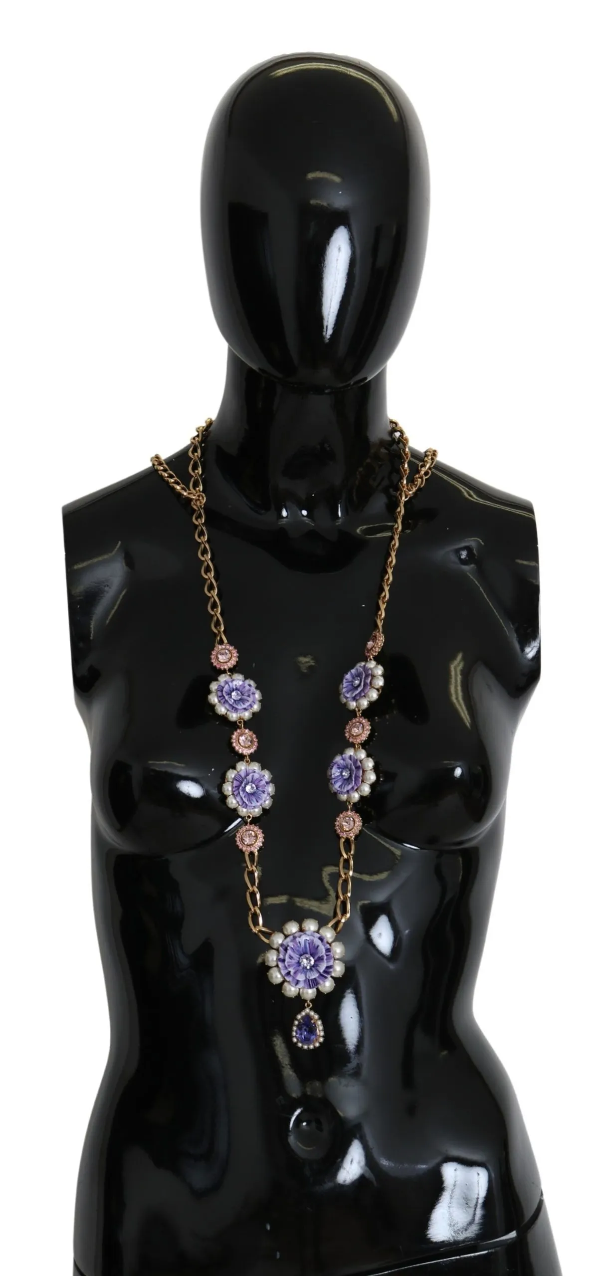 Dolce & Gabbana Women's Elegant Gold-Tone Charm Necklace with Floral Motif