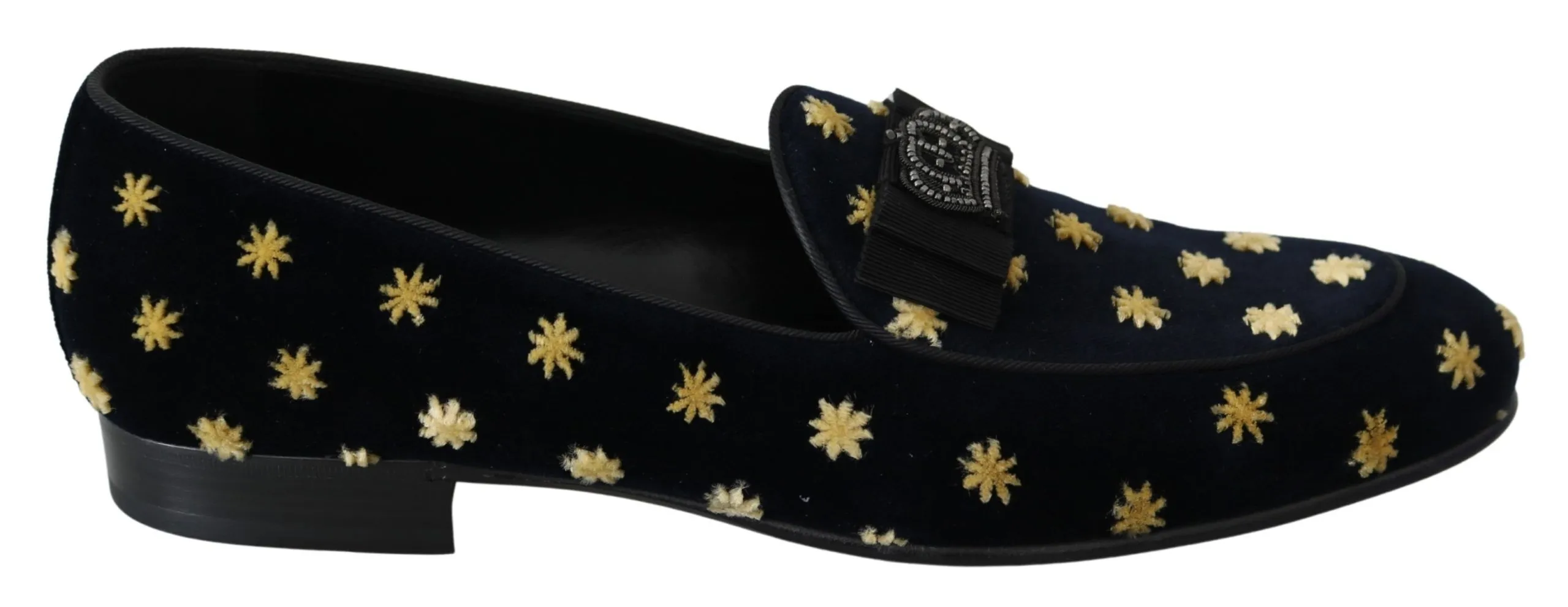 Dolce & Gabbana Men's Elegant Velvet Crown Embroidery Loafers