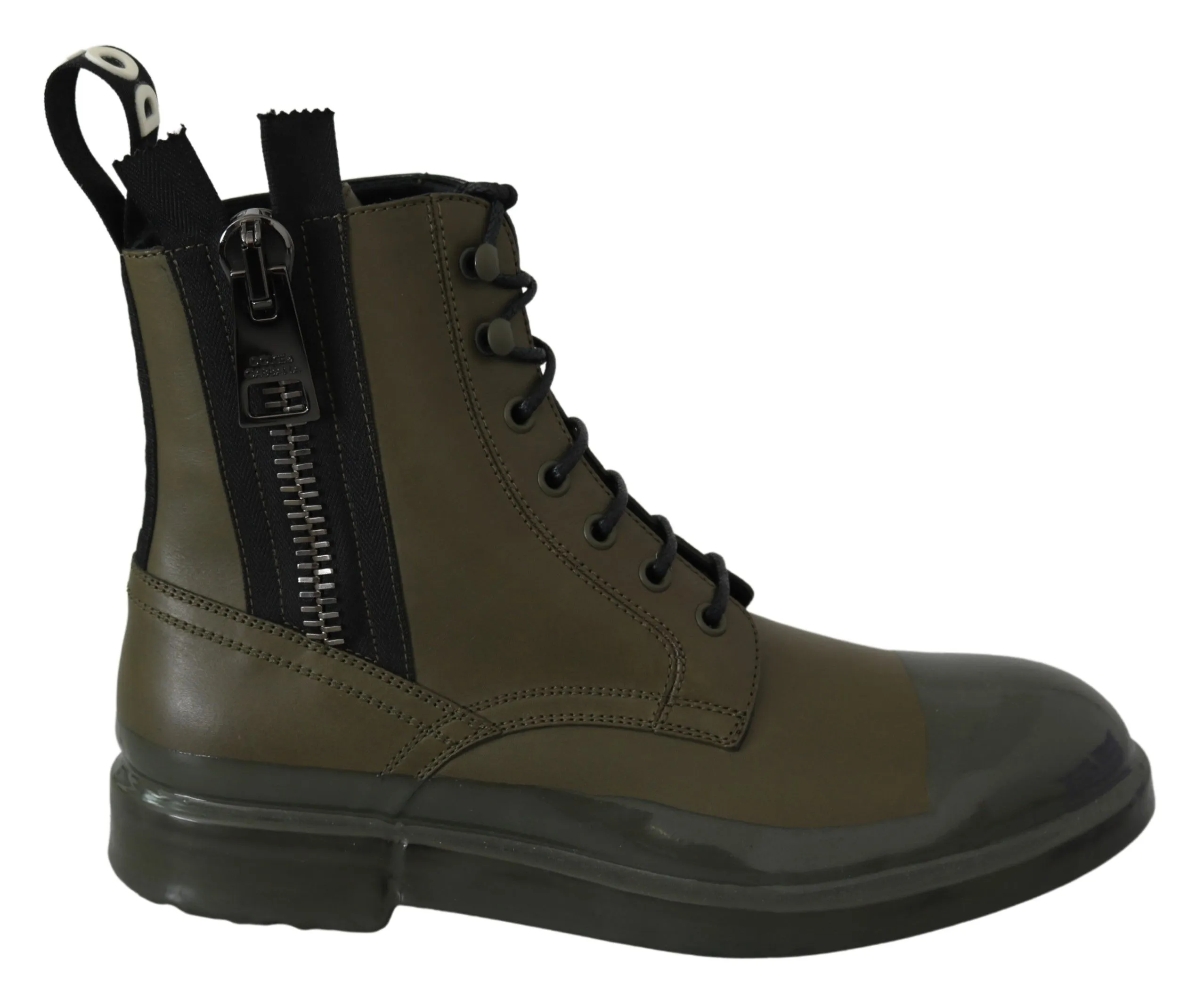 Dolce & Gabbana Men's Chic Military Green Leather Ankle Boots