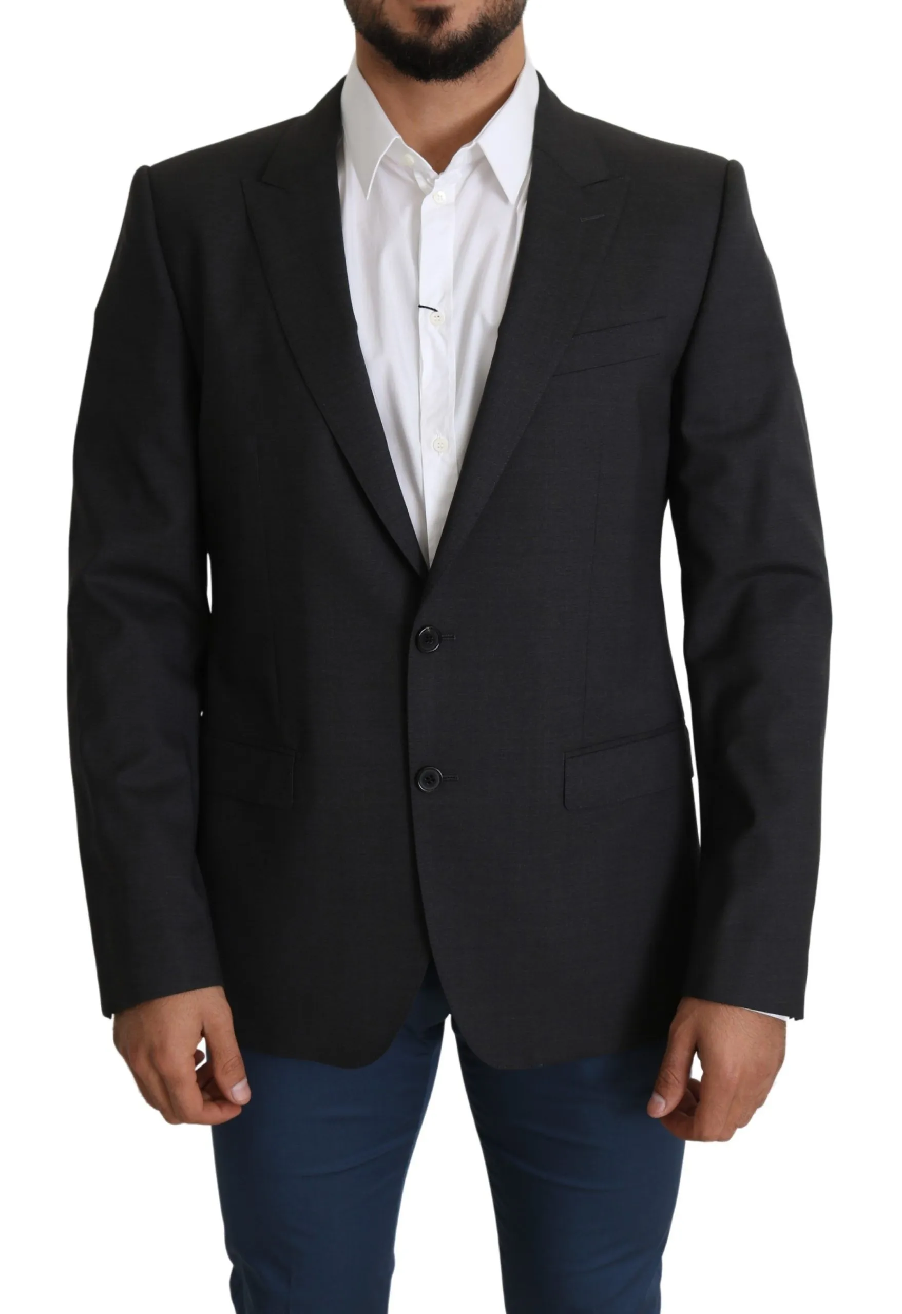 Dolce & Gabbana Men's Elegant Gray Wool Silk Blend Slim Fit Blazer