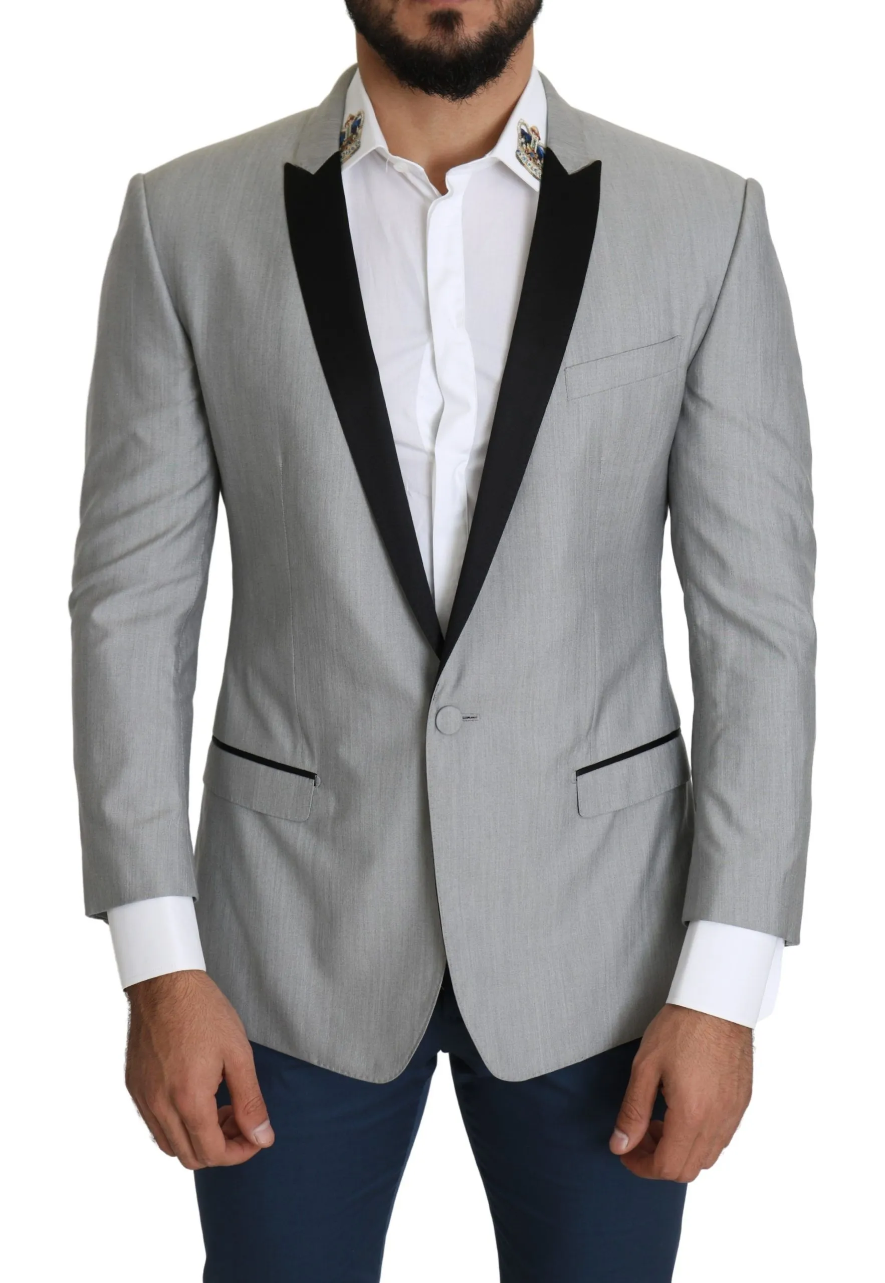 Dolce & Gabbana Men's Elegant Silk Blend Light Gray Blazer