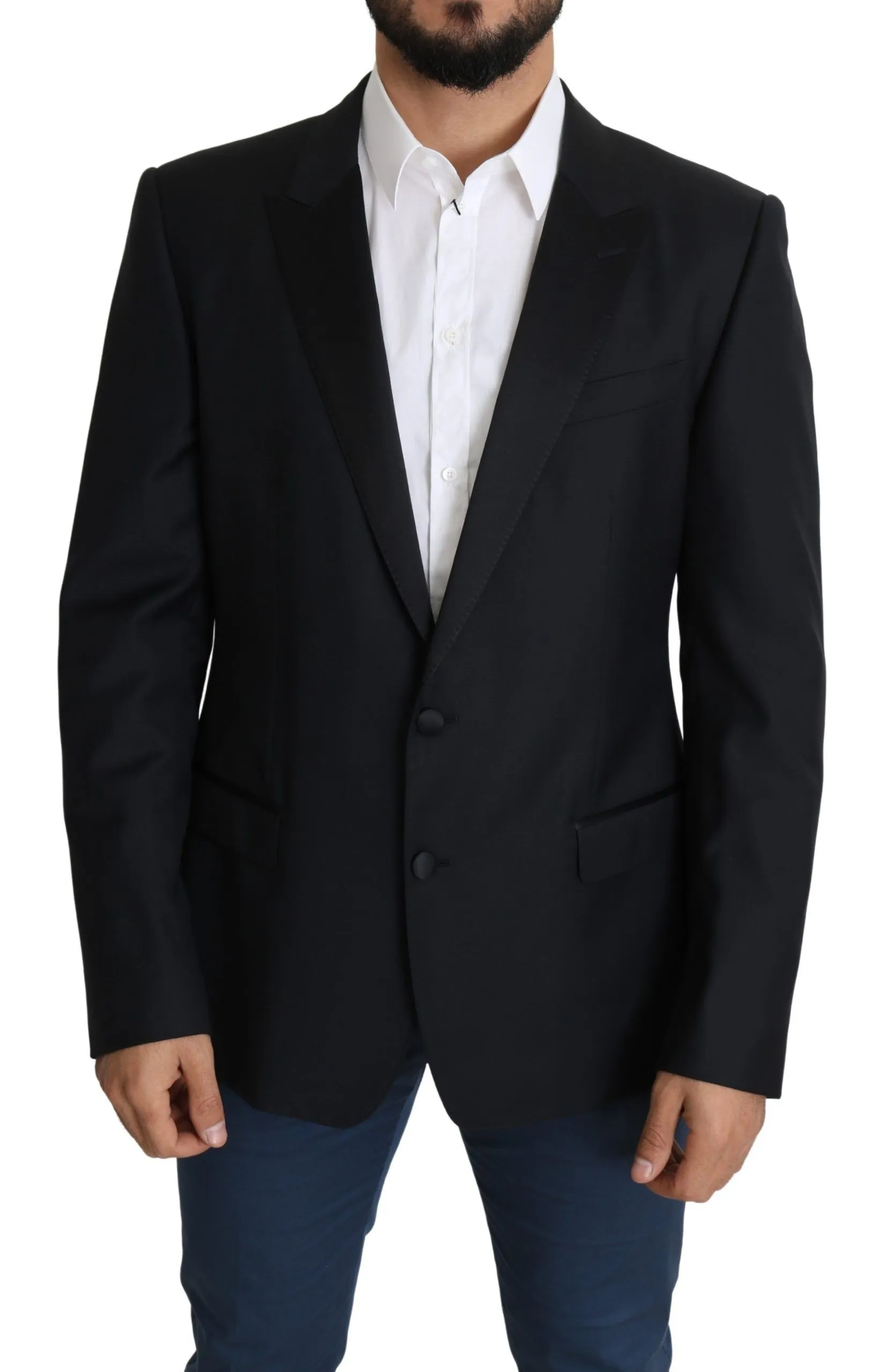 Dolce & Gabbana Men's Elegant Black Virgin Wool Silk Blend Blazer