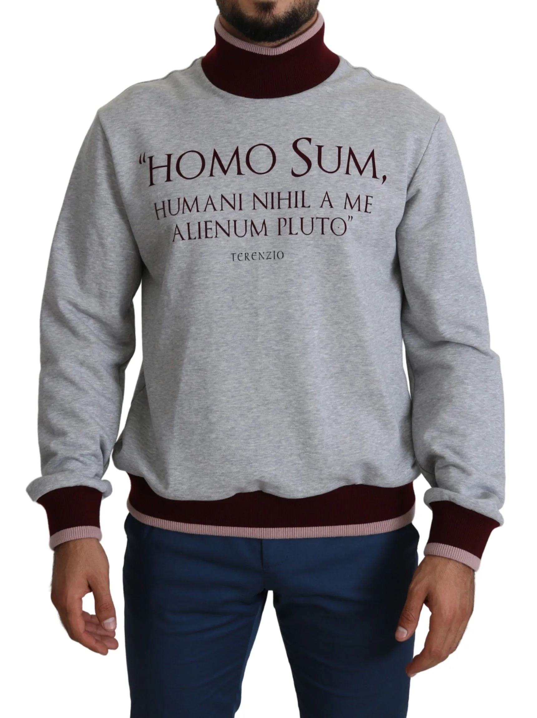 Dolce & Gabbana Men's Elegant Gray Turtleneck Latin Motif Pullover