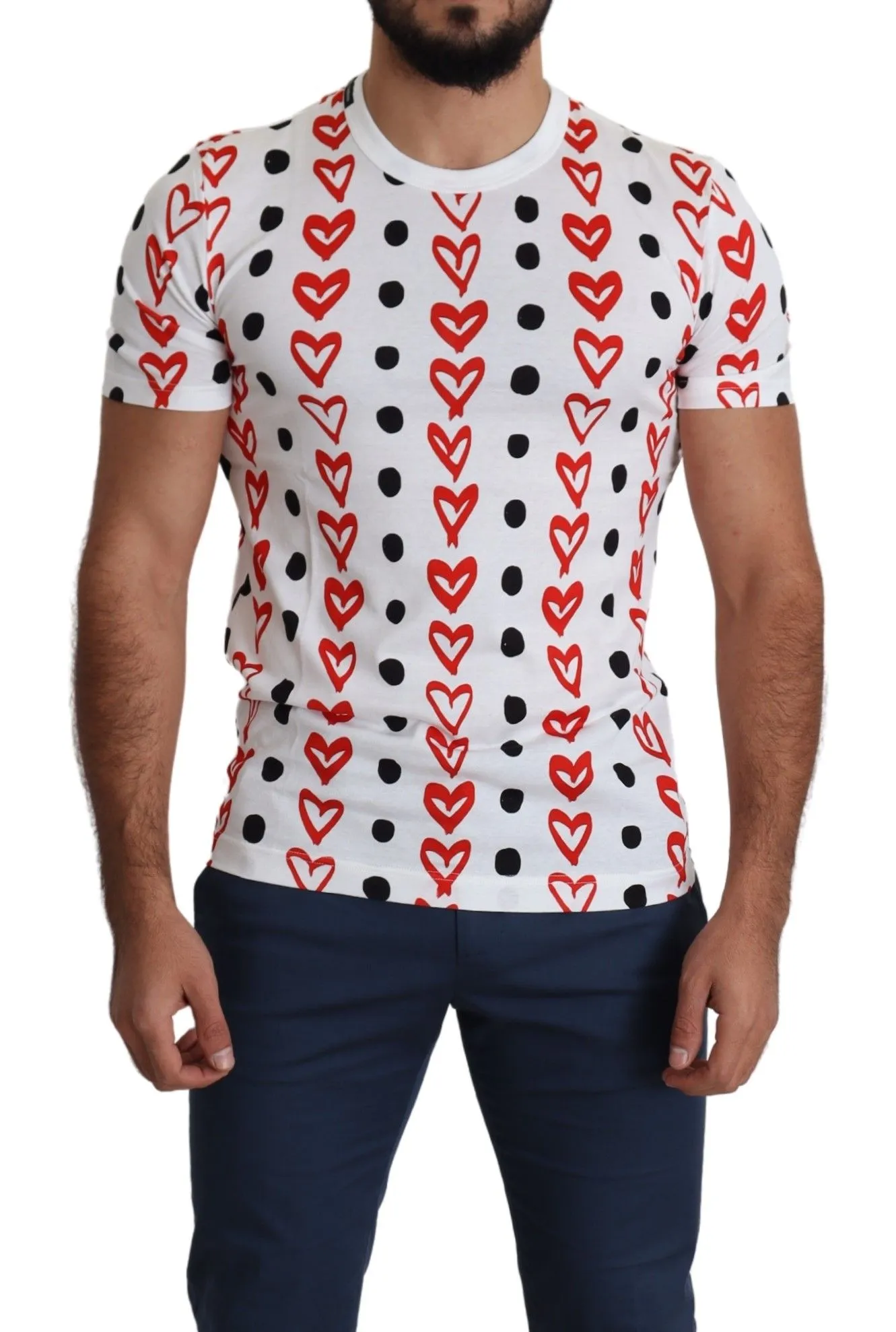 Dolce & Gabbana Men's Chic White Cotton Tee with Heart Print