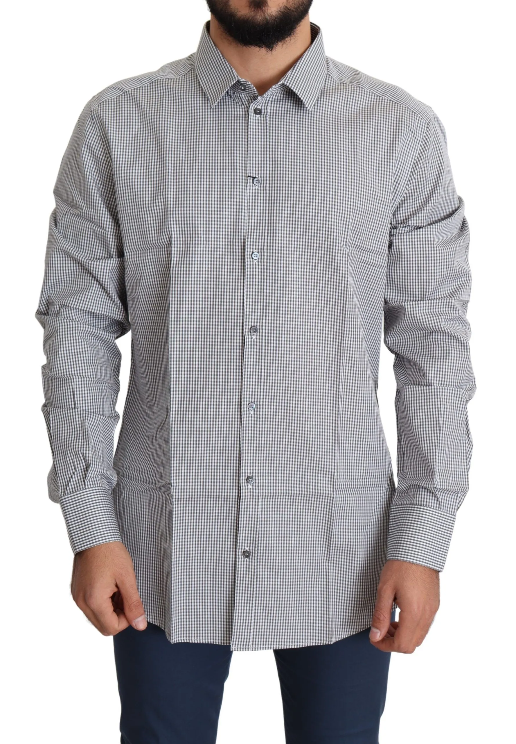 Dolce & Gabbana Men's Checkered Slim Fit Cotton Dress Shirt