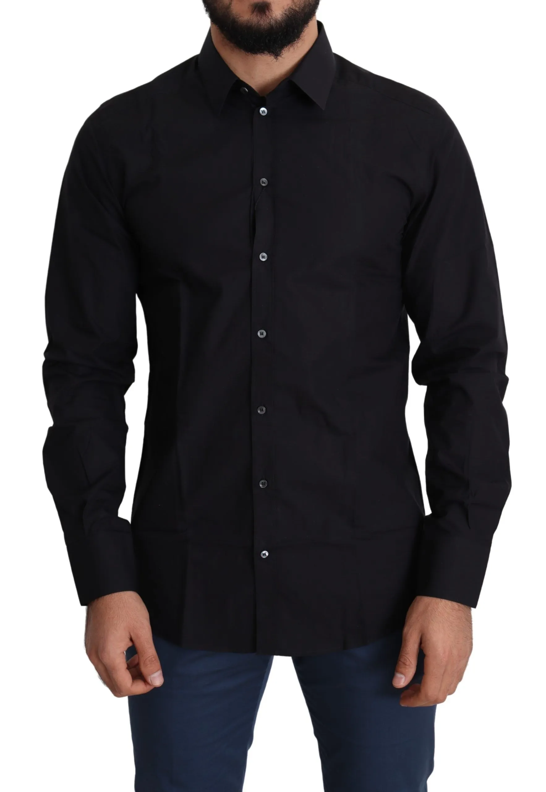 Dolce & Gabbana Men's Sleek Black Cotton Dress Shirt
