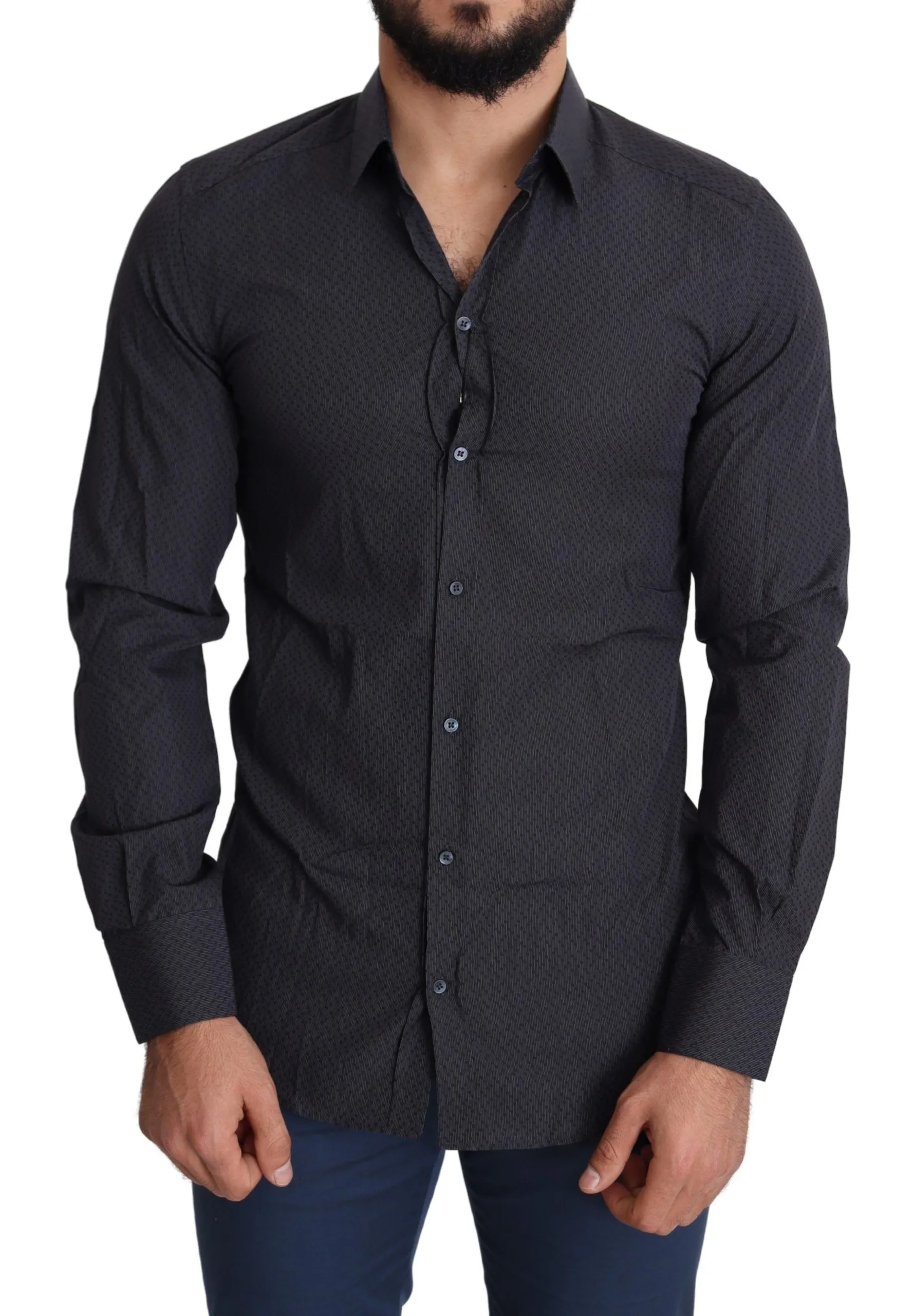 Dolce & Gabbana Men's Elegant Black Slim Fit Cotton Dress Shirt