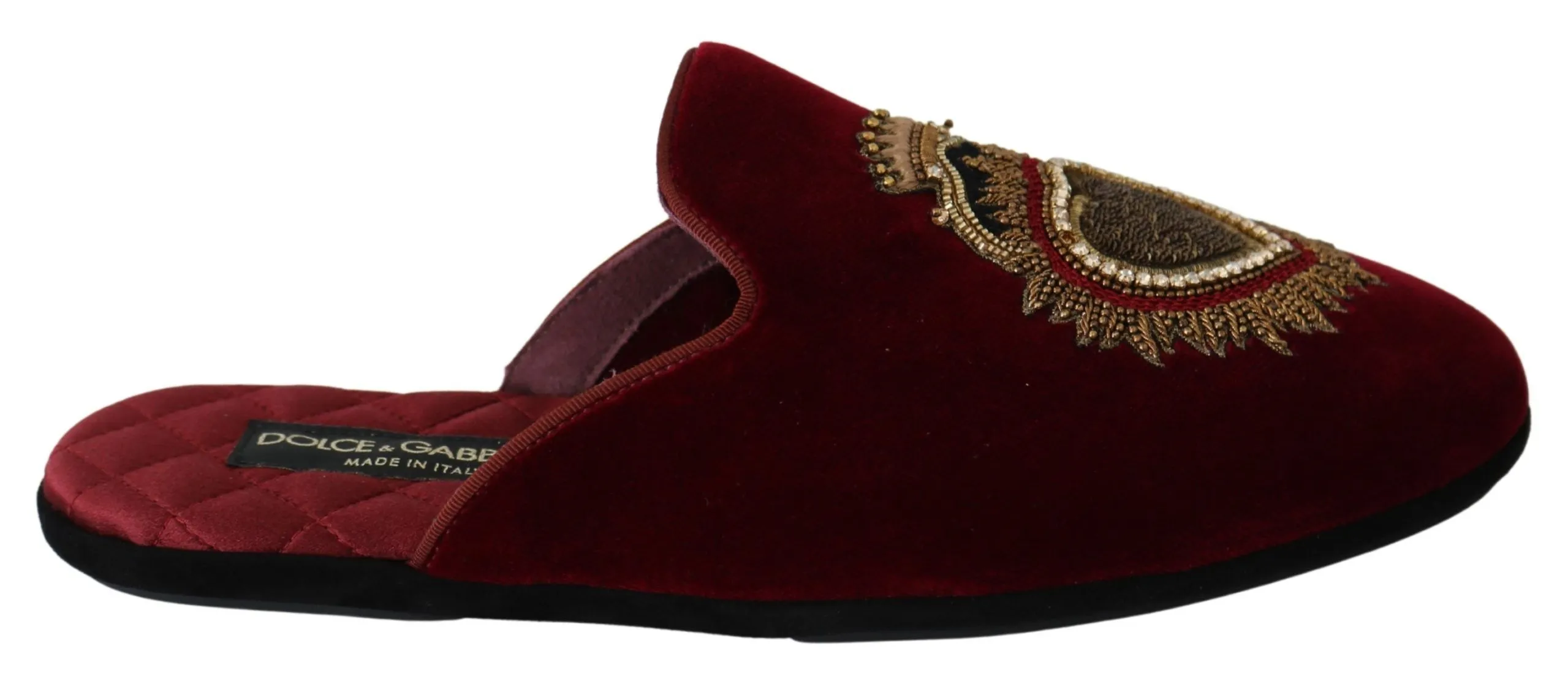 Dolce & Gabbana Men's Red Velvet Embroidered Slides