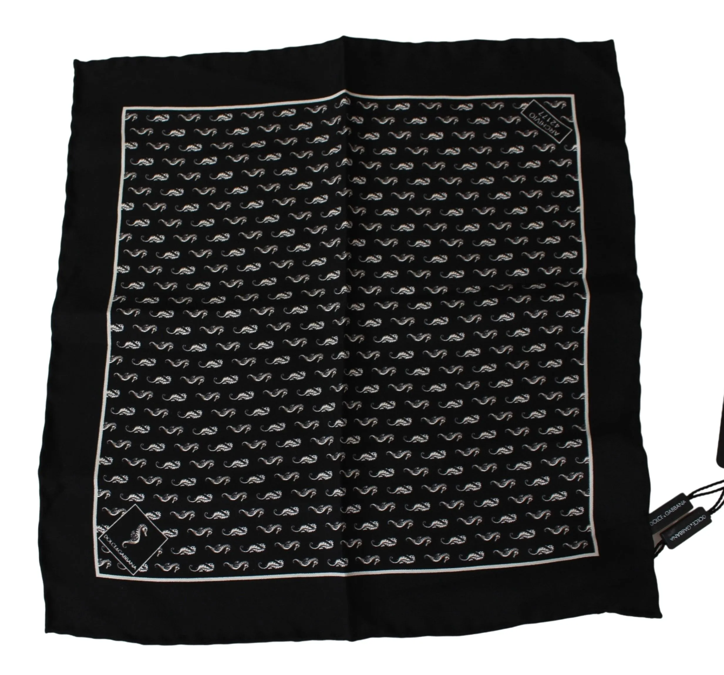 Dolce & Gabbana Men's Elegant Black Silk Seahorse Scarf