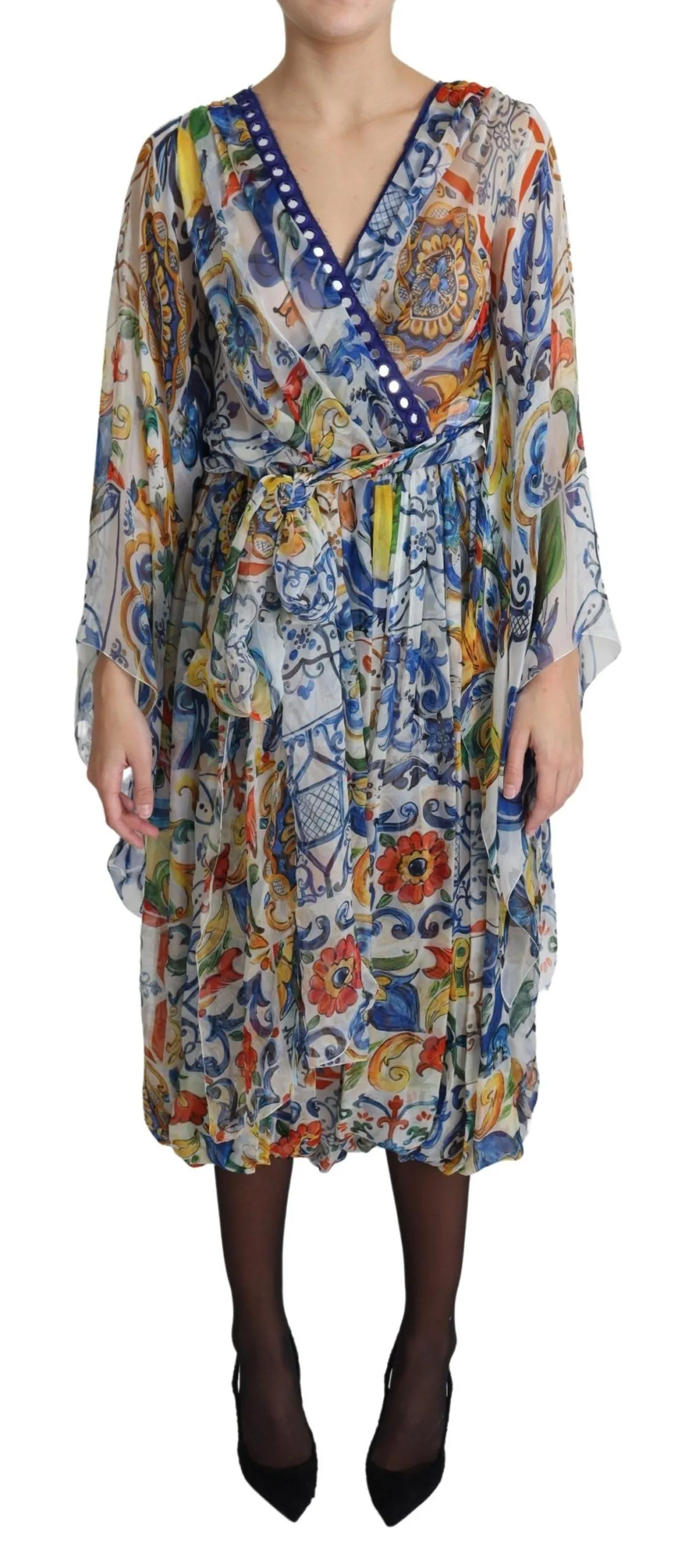 Dolce & Gabbana Women's Majolica Print Silk Wrap Midi Dress
