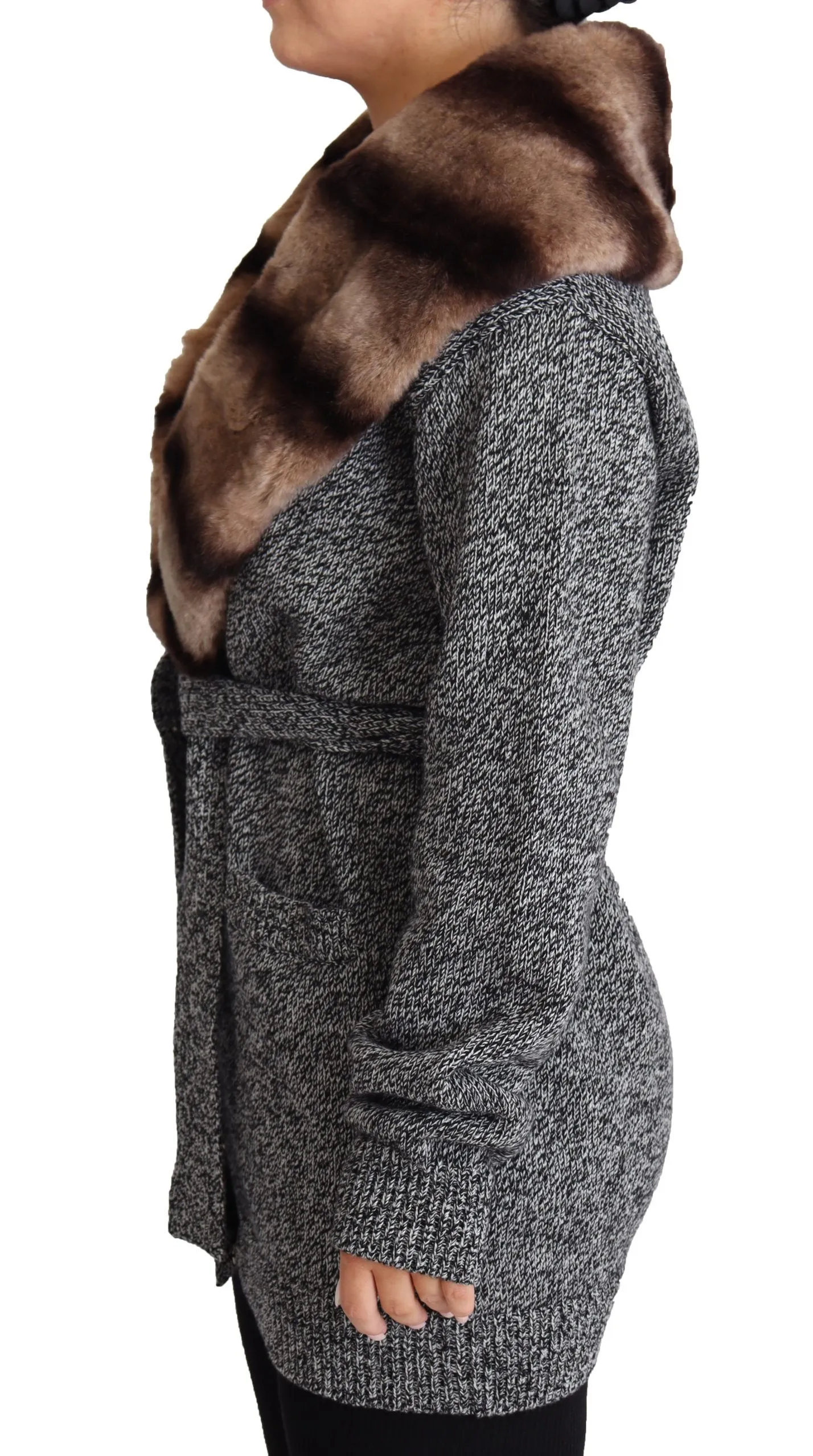 Dolce & Gabbana Women's Elegant Cashmere Cardigan with Rabbit Fur Collar
