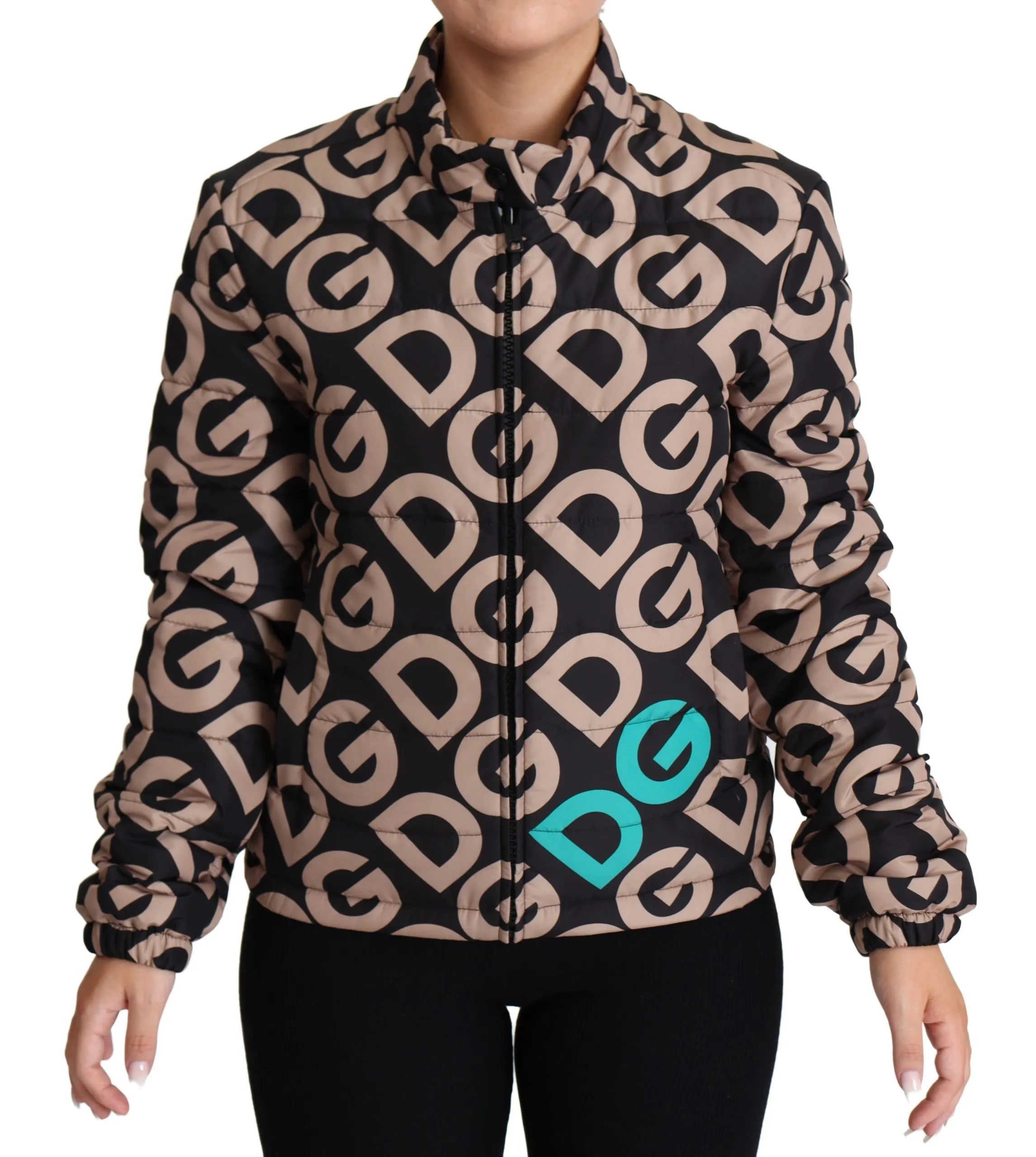Dolce & Gabbana Women's Chic Quilted Puffer Jacket in Black Beige