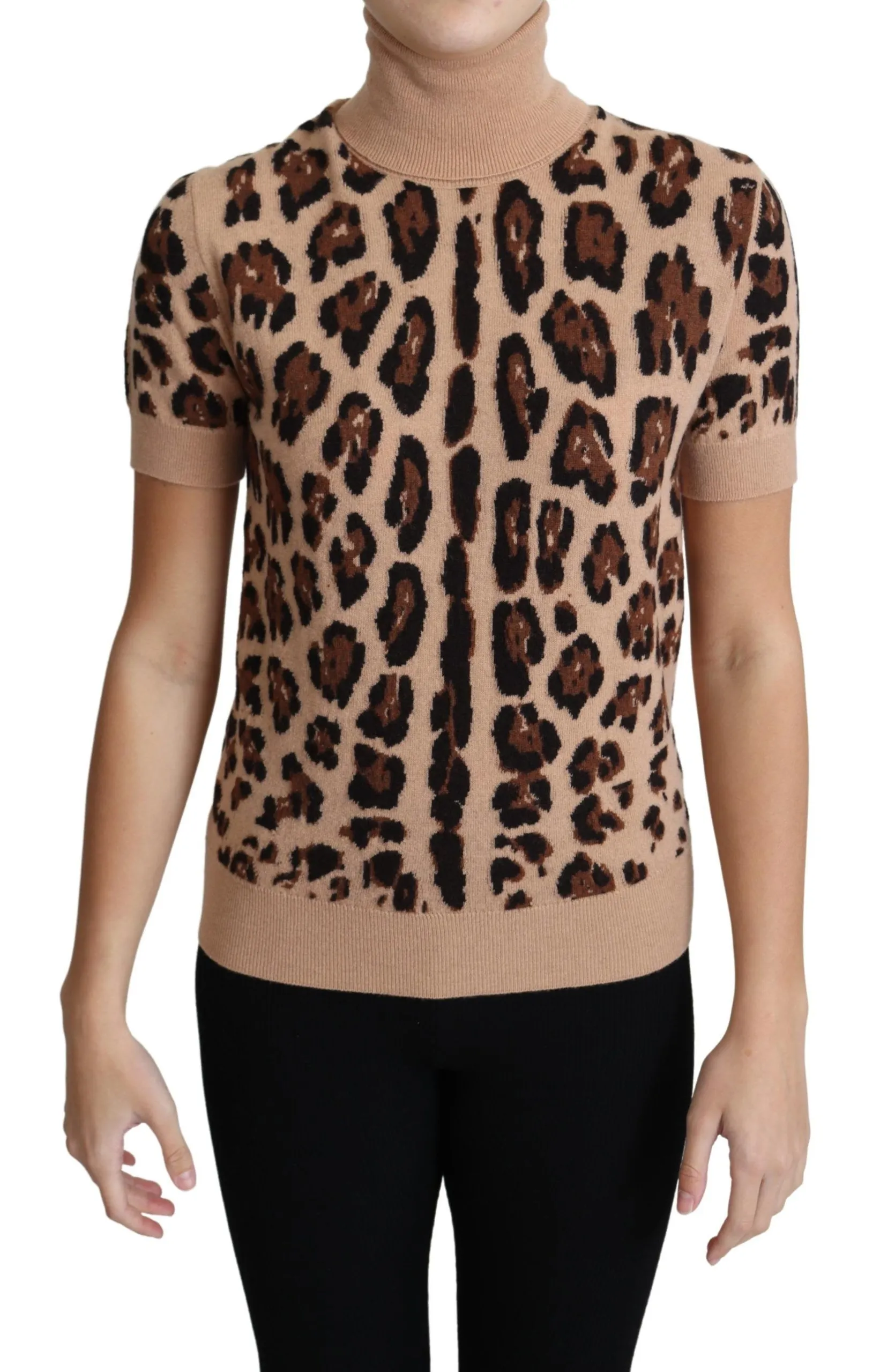 Dolce & Gabbana Women's Elegant Leopard Print Wool Turtleneck Top