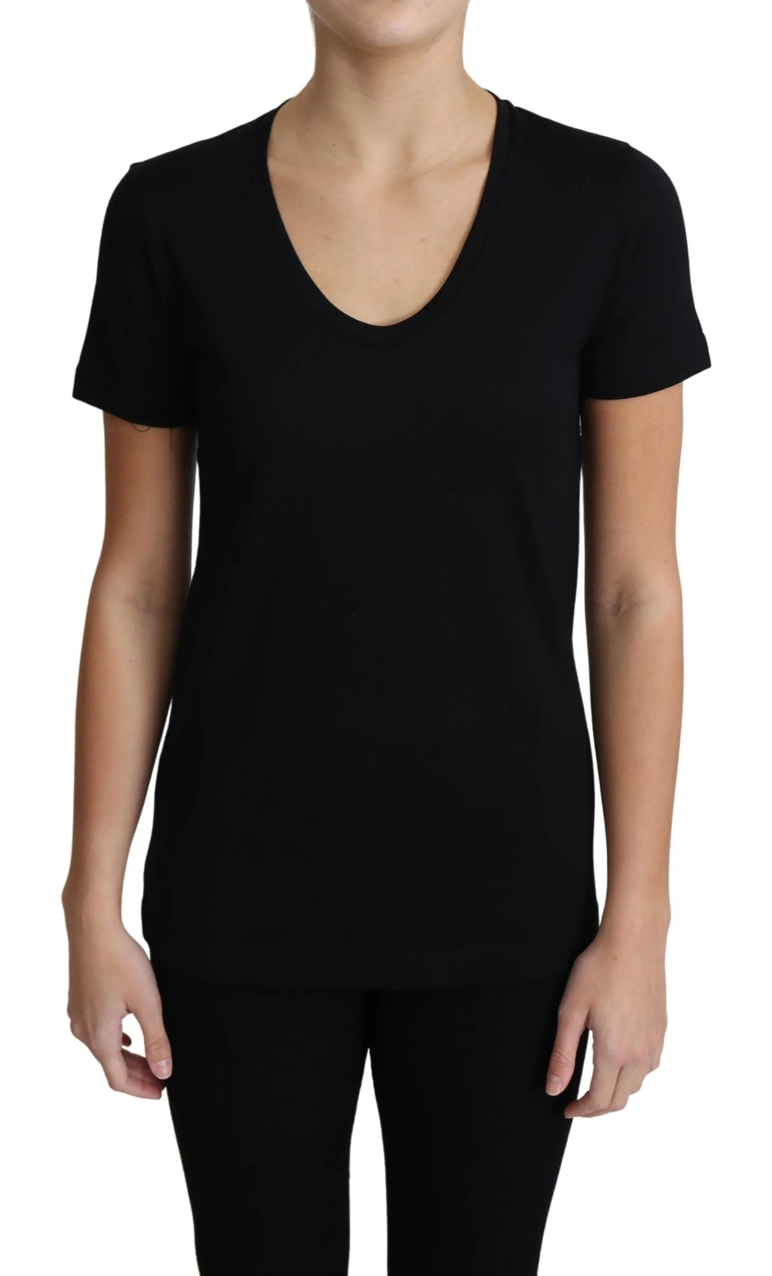 Dolce & Gabbana Women's Elegant Wool Black Round Neck T-Shirt