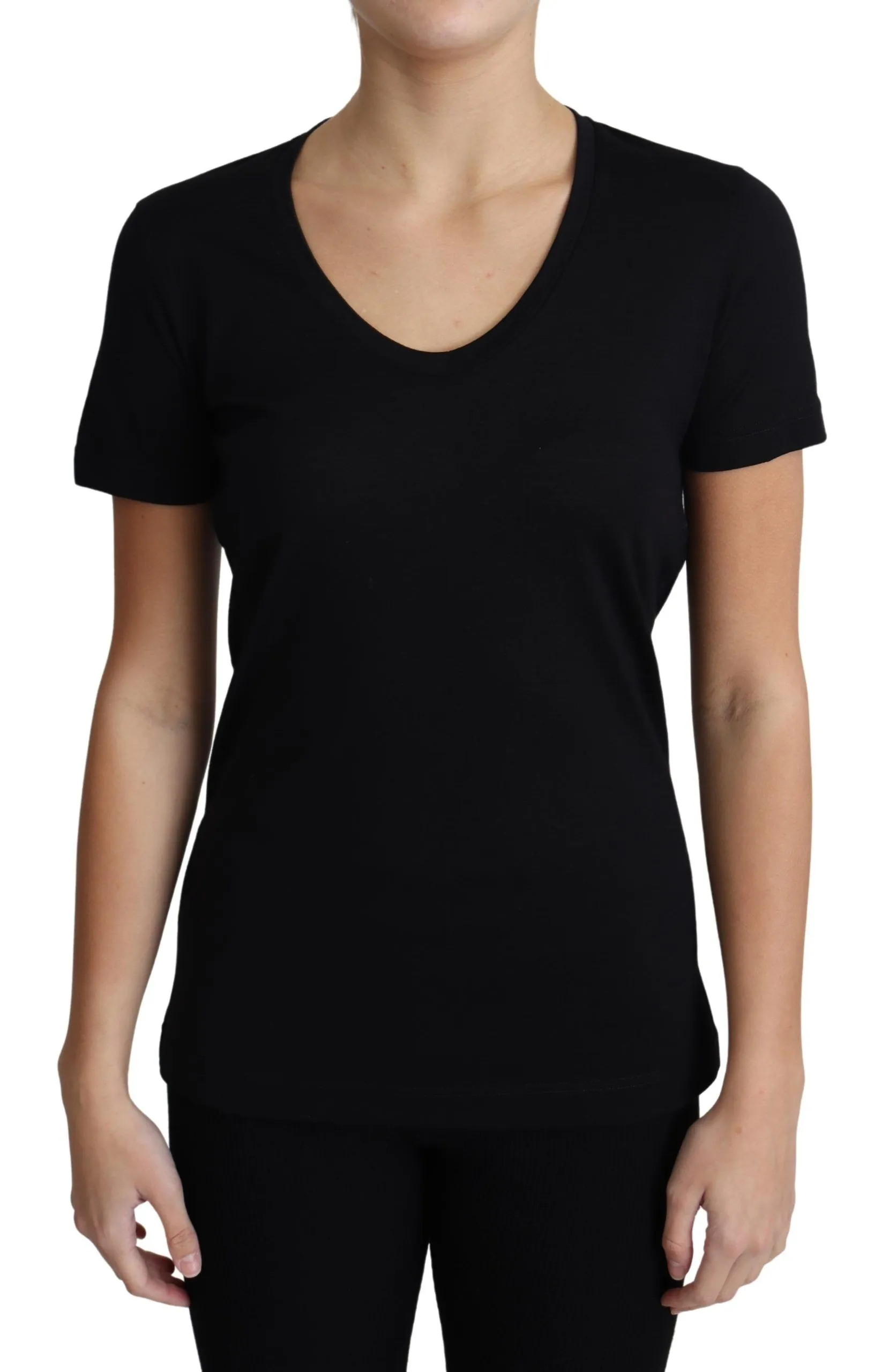 Dolce & Gabbana Women's Elegant Black Wool Round Neck T-Shirt