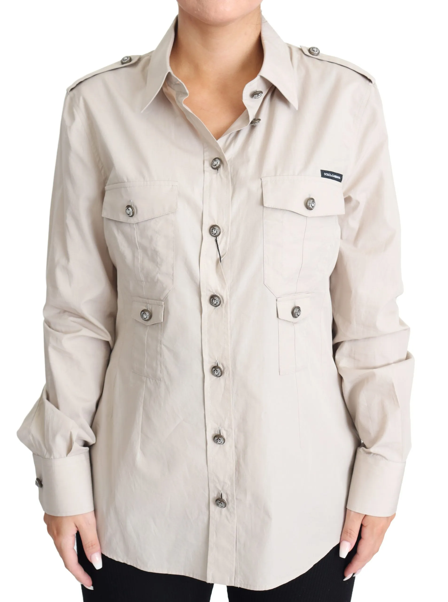 Dolce & Gabbana Women's Elegant Beige Cotton Safari Shirt