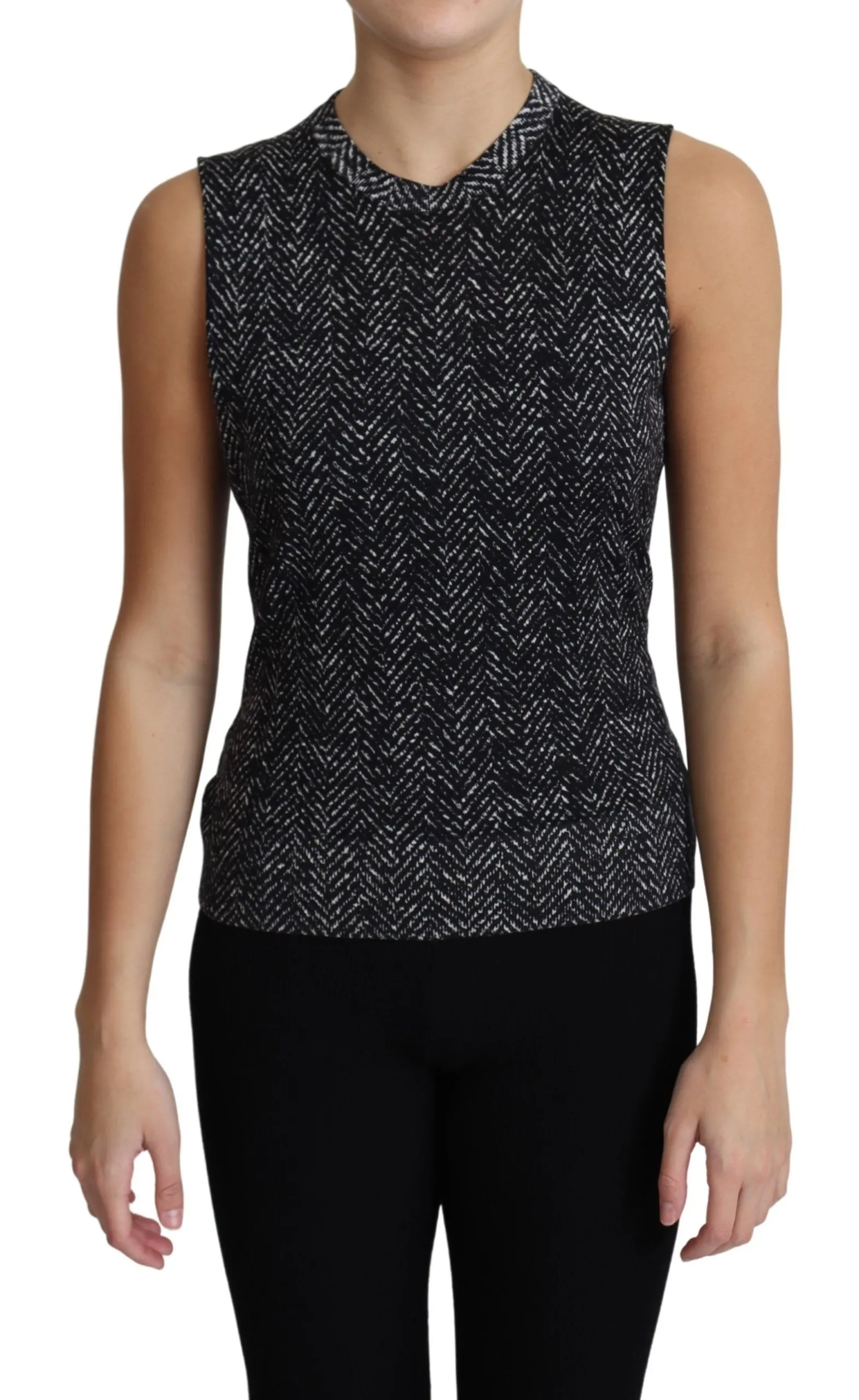 Dolce & Gabbana Women's Elegant Chevron Virgin Wool Crew Neck Top