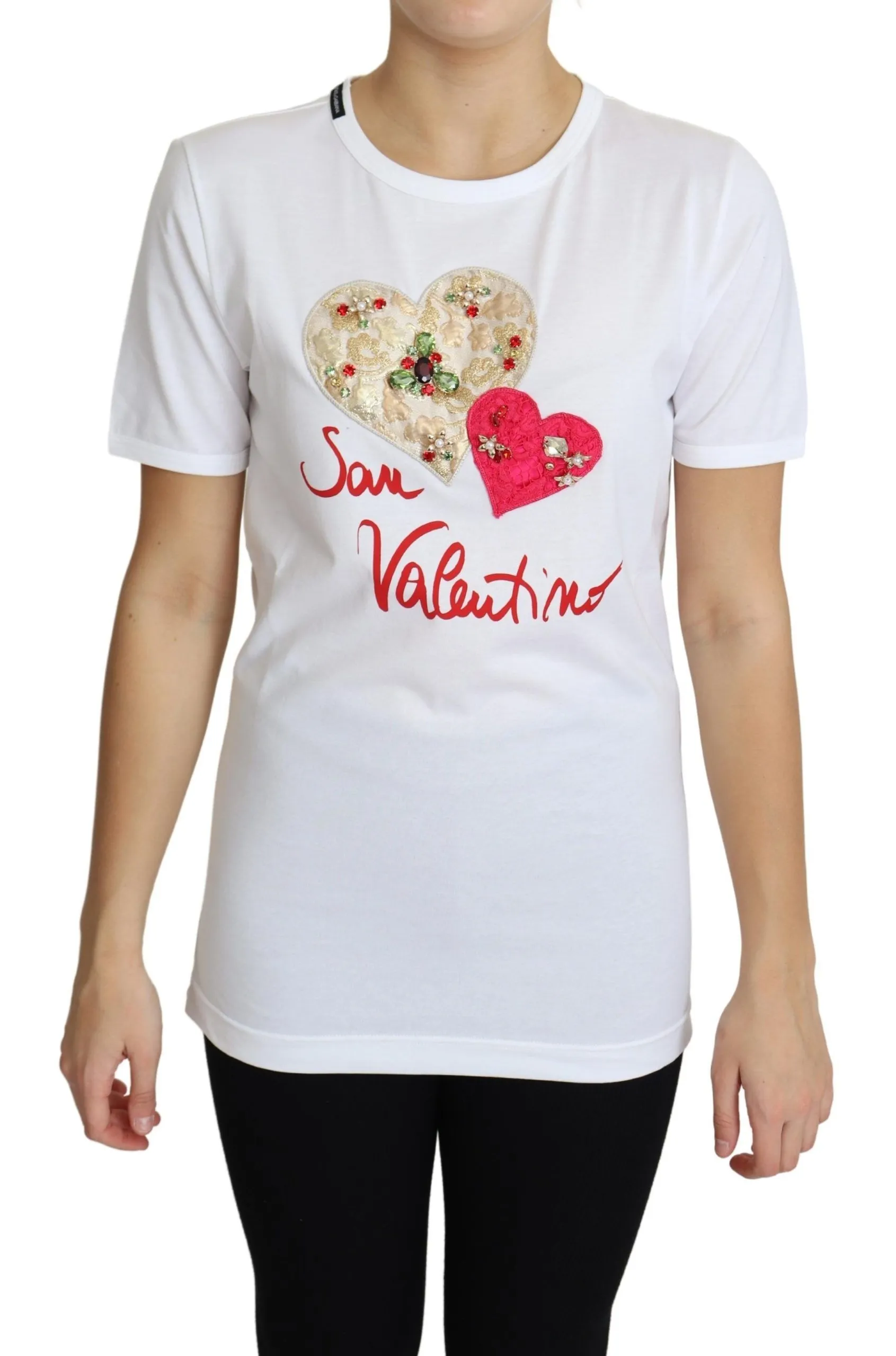 Dolce & Gabbana Women's Crystal-Embellished White Cotton Tee