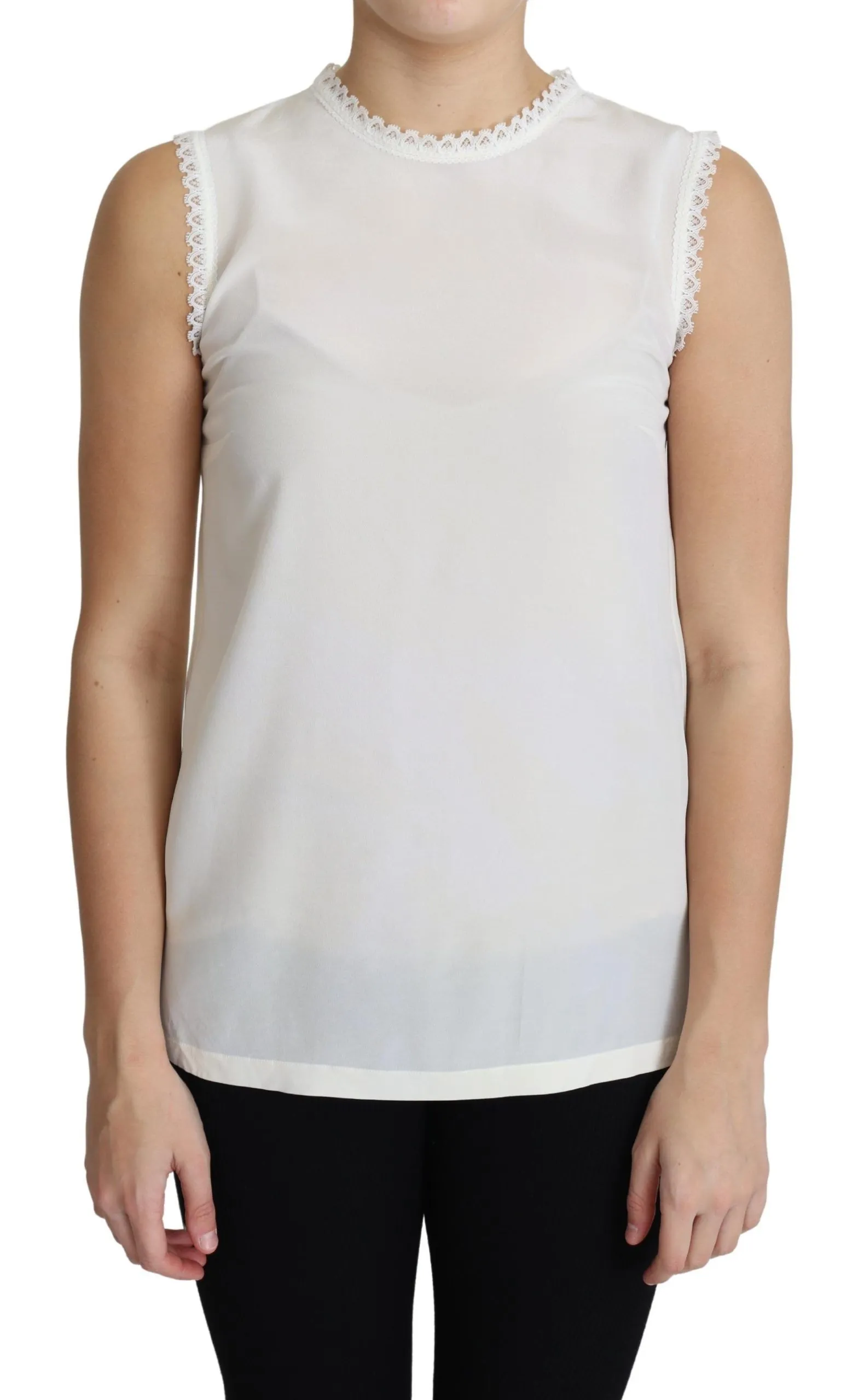 Dolce & Gabbana Women's Elegant Silk Lace-Detailed Sleeveless Blouse