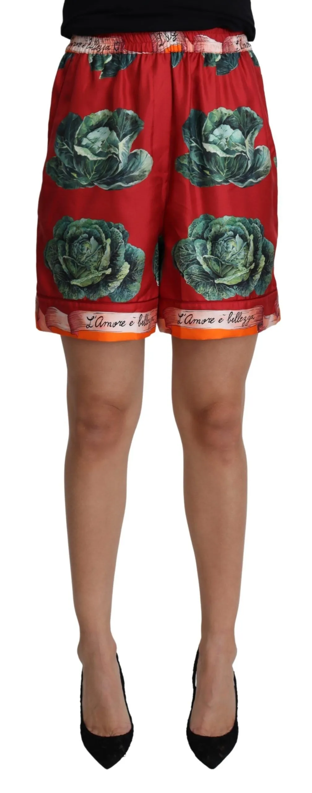 Dolce & Gabbana Women's Elegant High Waist Cabbage Print Silk Shorts
