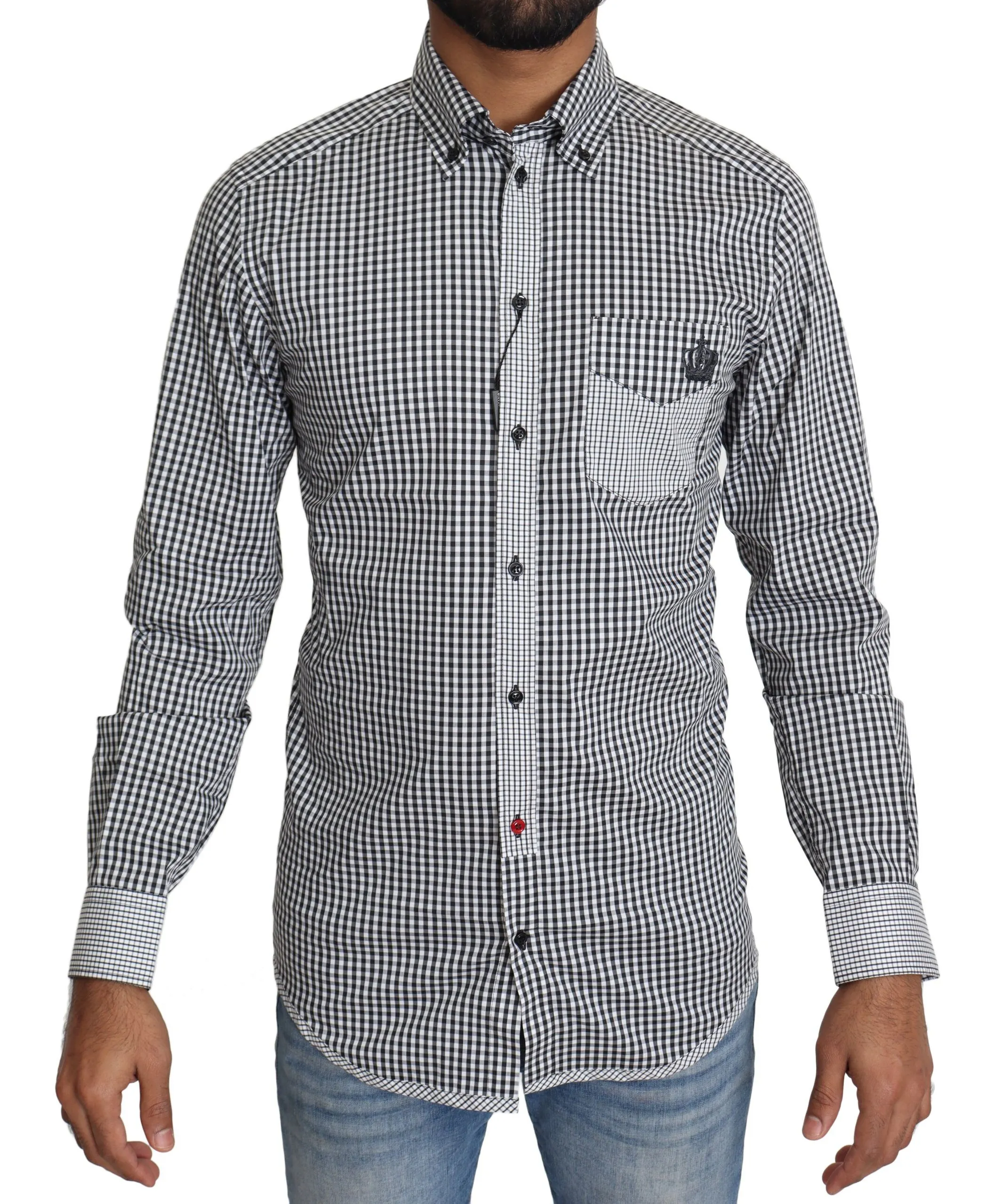 Dolce & Gabbana Men's Elegant Black & White Checkered Gold Casual Shirt