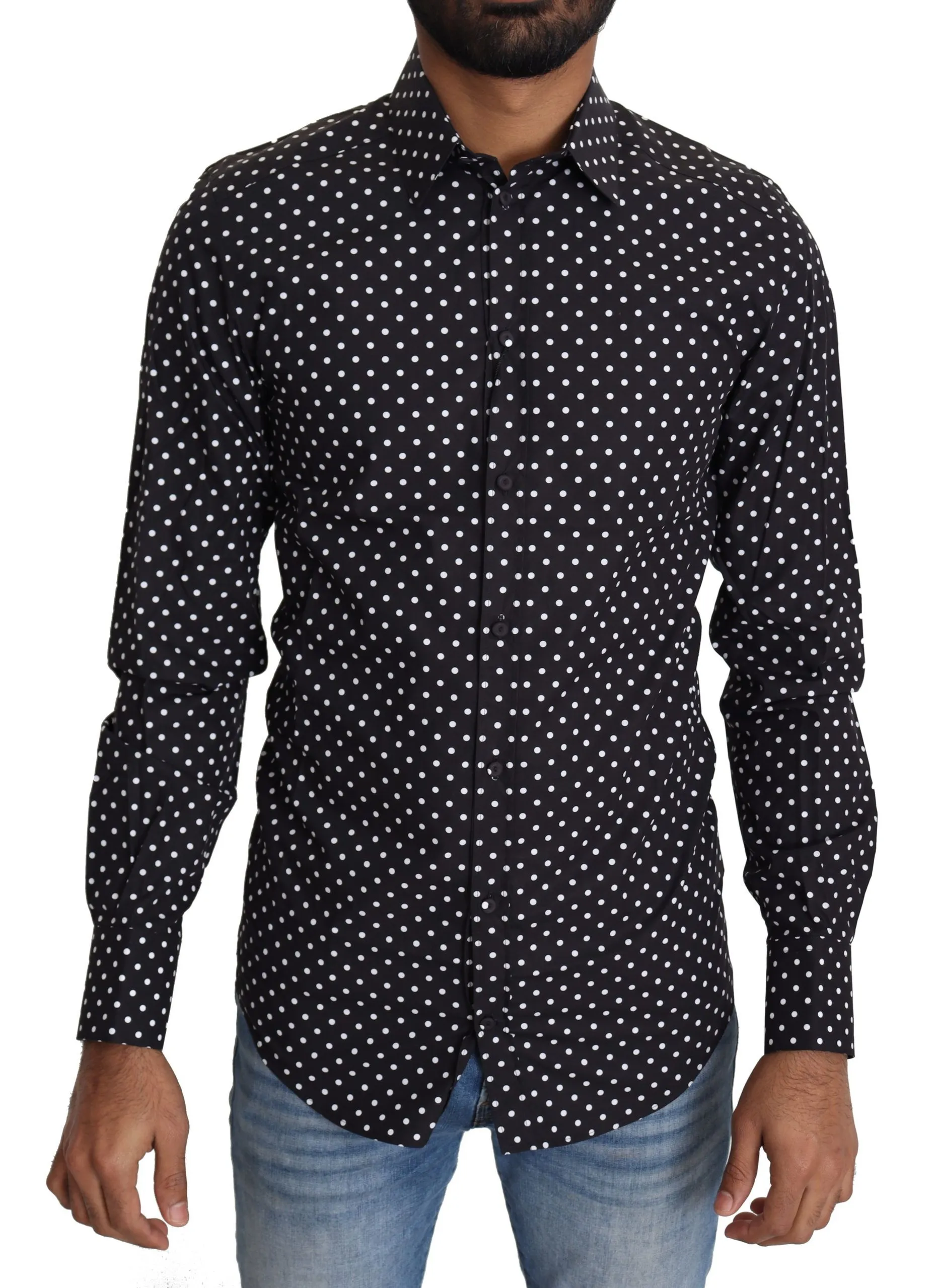 Dolce & Gabbana Men's Elegant Polka Dot Men's Long Sleeve Shirt