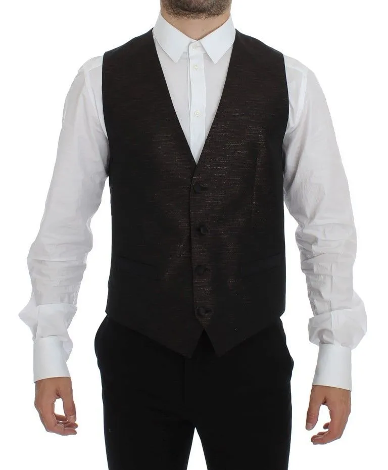 Dolce & Gabbana Men's Elegant Brown Black Wool Blend Dress Vest