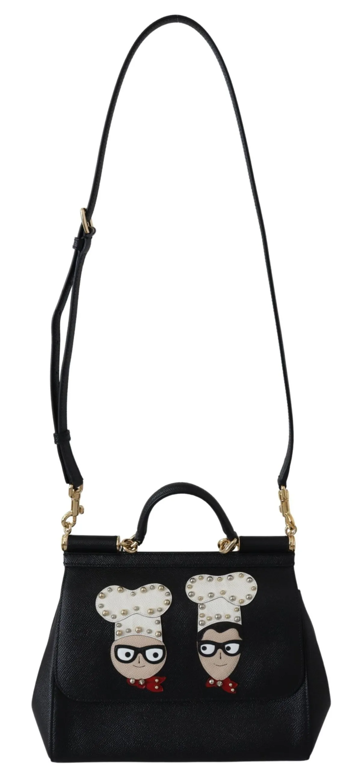 Dolce & Gabbana Women's Chic Black Leather Sicily Handbag with Angel Detail