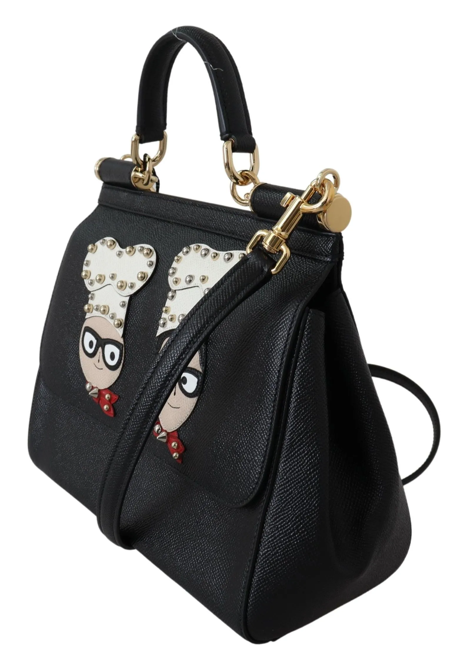 Dolce & Gabbana Women's Chic Black Leather Sicily Handbag with Angel Detail