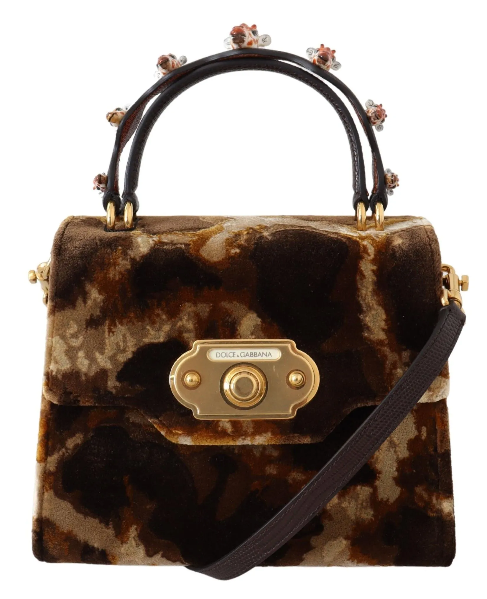 Dolce & Gabbana Women's Elegant Giraffe Pattern Welcome Bag with Gold Accents