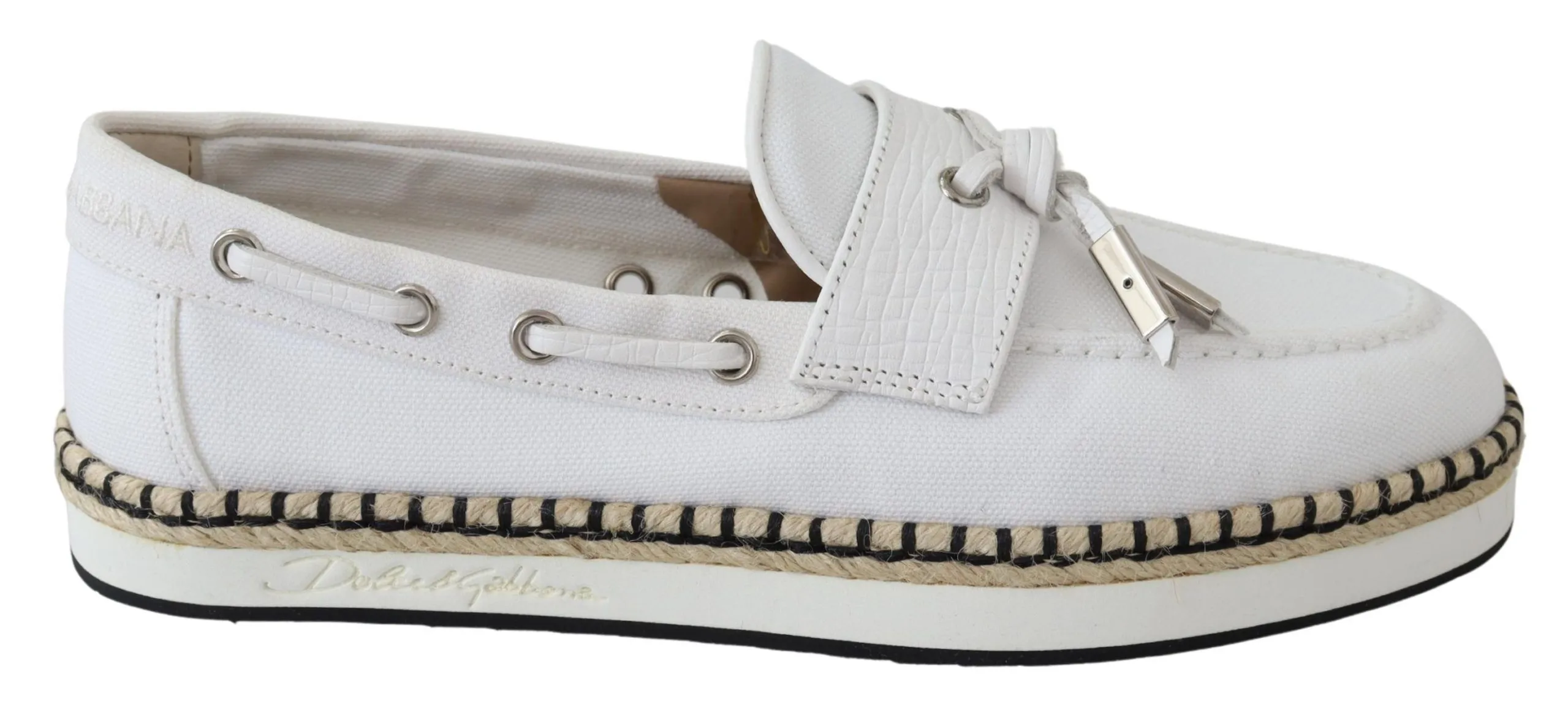 Dolce & Gabbana Men's Elegant White Canvas Leather Loafers
