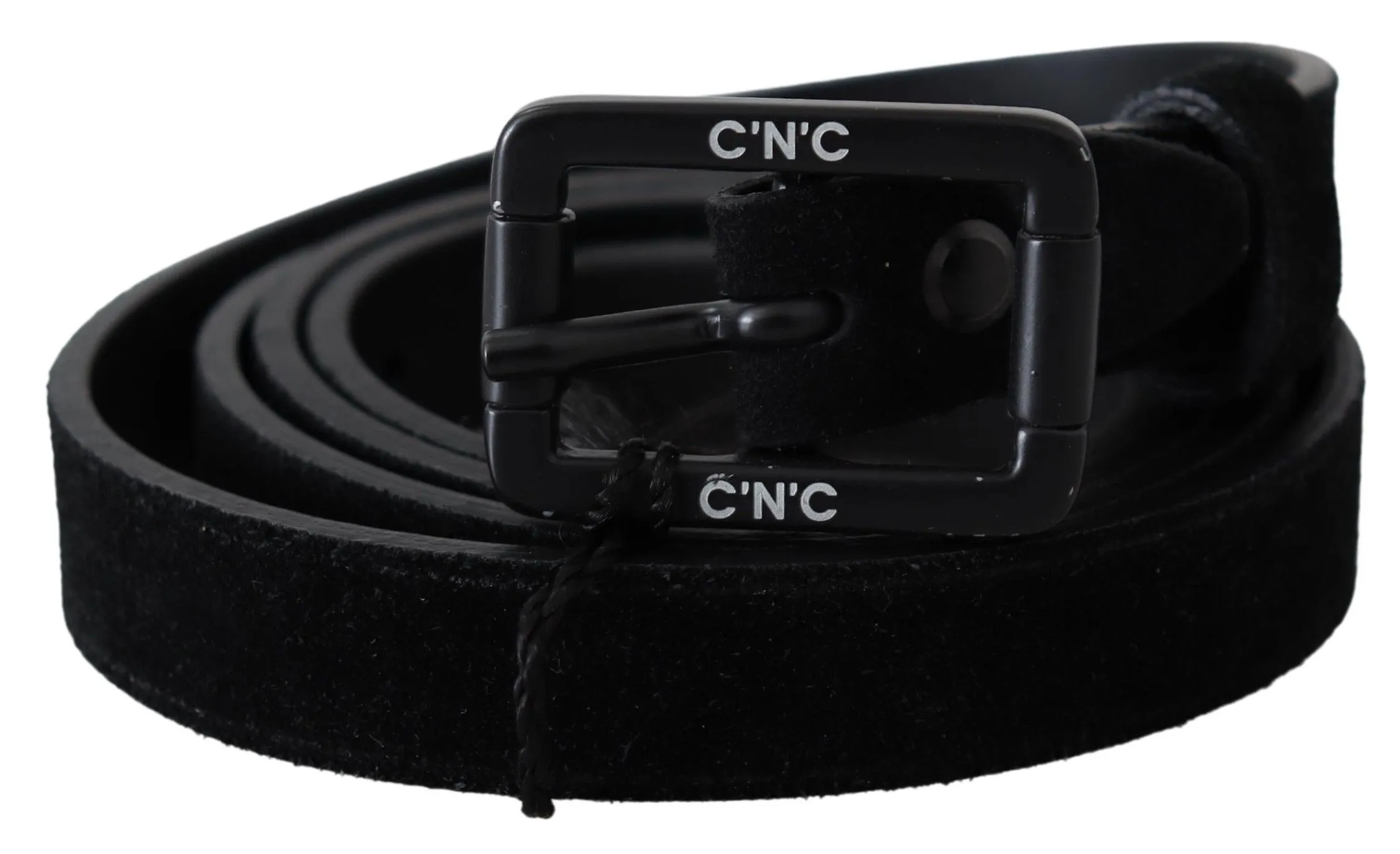 Costume National Men's Elegant Black Velvet Buckle Leather Belt