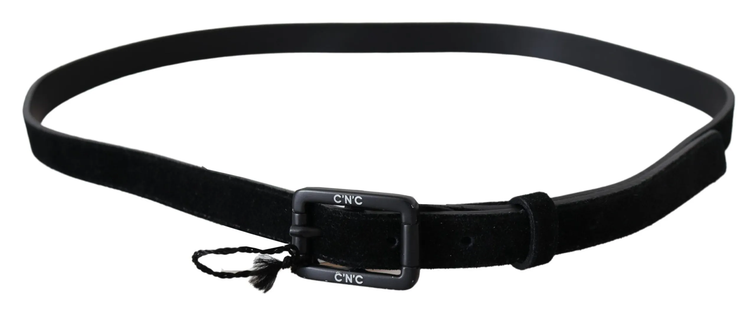 Costume National Men's Elegant Black Velvet Buckle Leather Belt