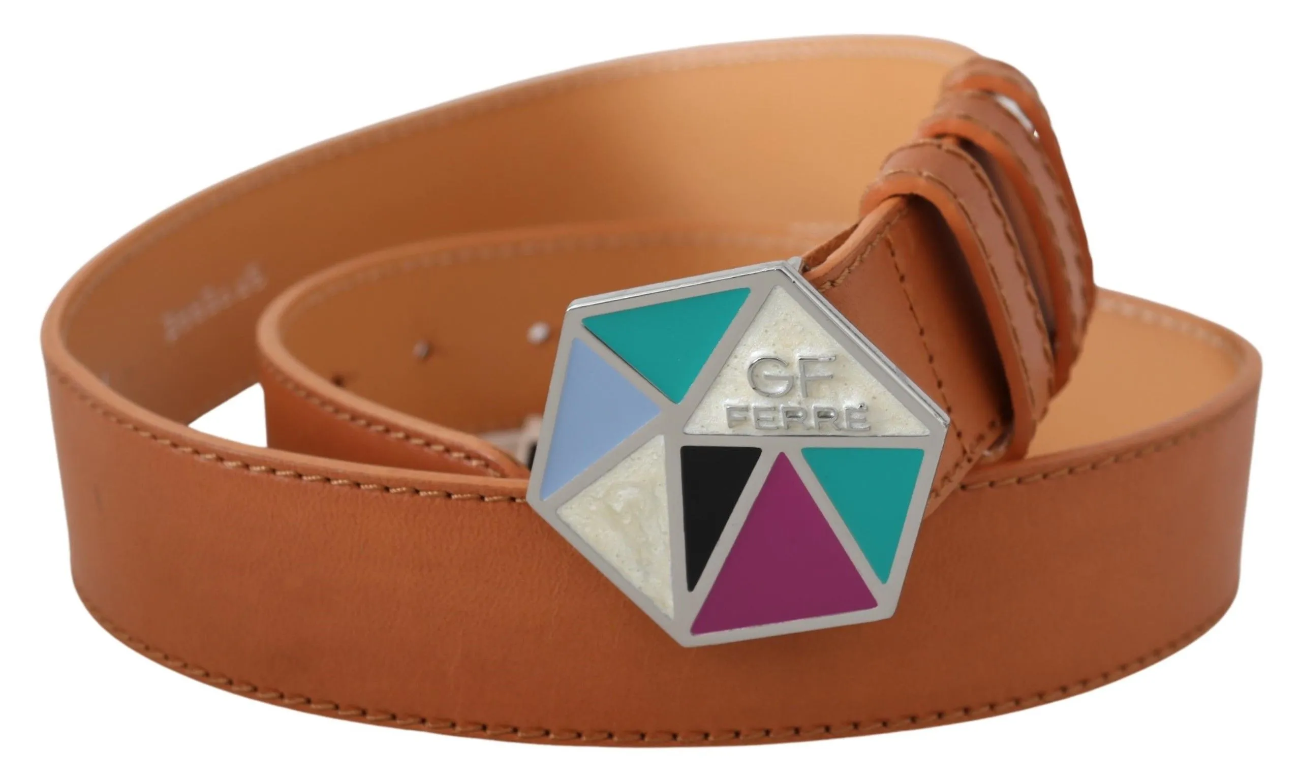 GF Ferre Women's Chic Brown Leather Belt with Logo Buckle