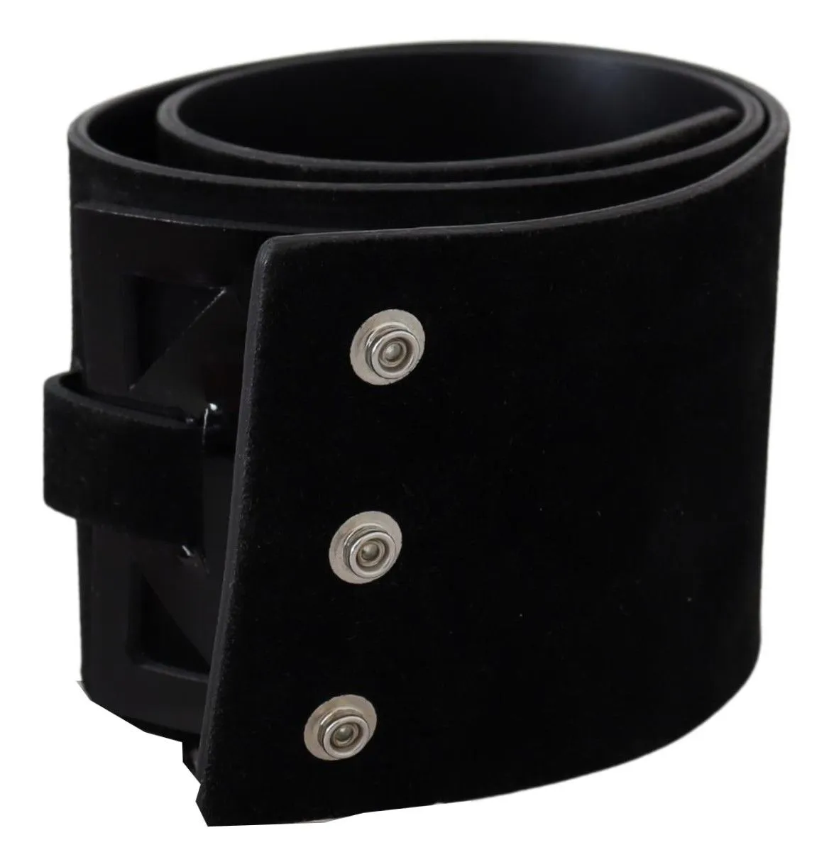 GF Ferre Women's Elegant Black Leather Wide Belt with Silver Tone Buckle