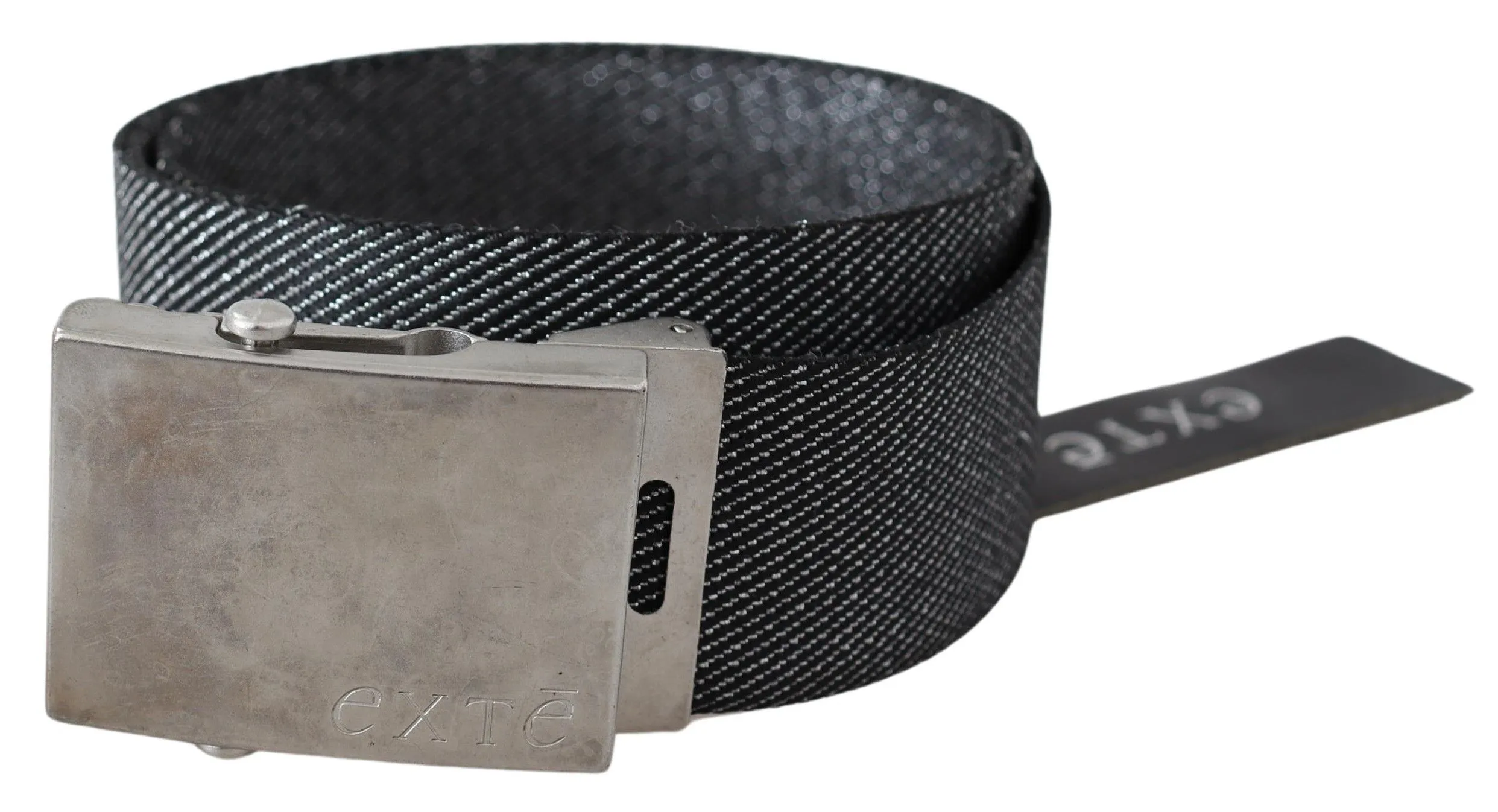 Exte Women's Elegant Black Canvas Waist Belt with Silver Buckle