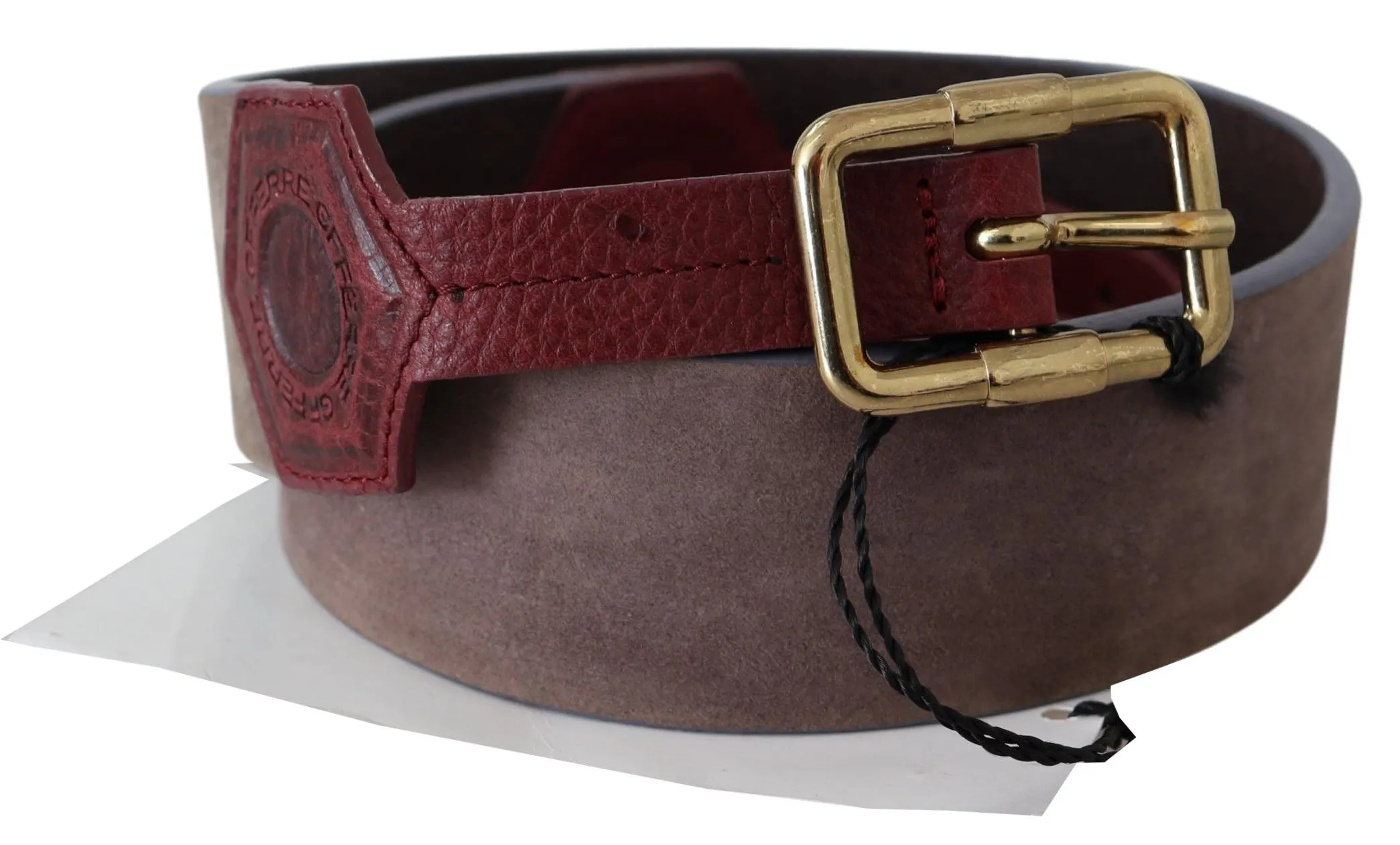 GF Ferre Women's Elegant Brown Leather Belt with Gold Buckle