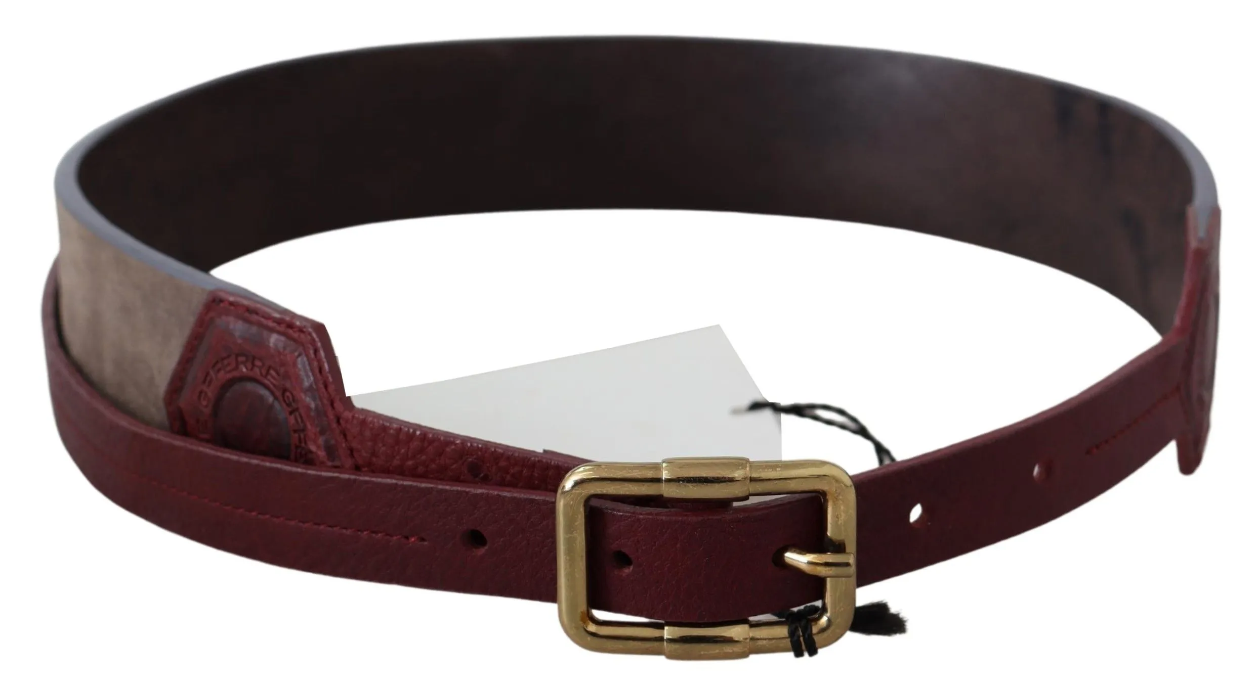 GF Ferre Women's Elegant Brown Leather Belt with Gold Buckle