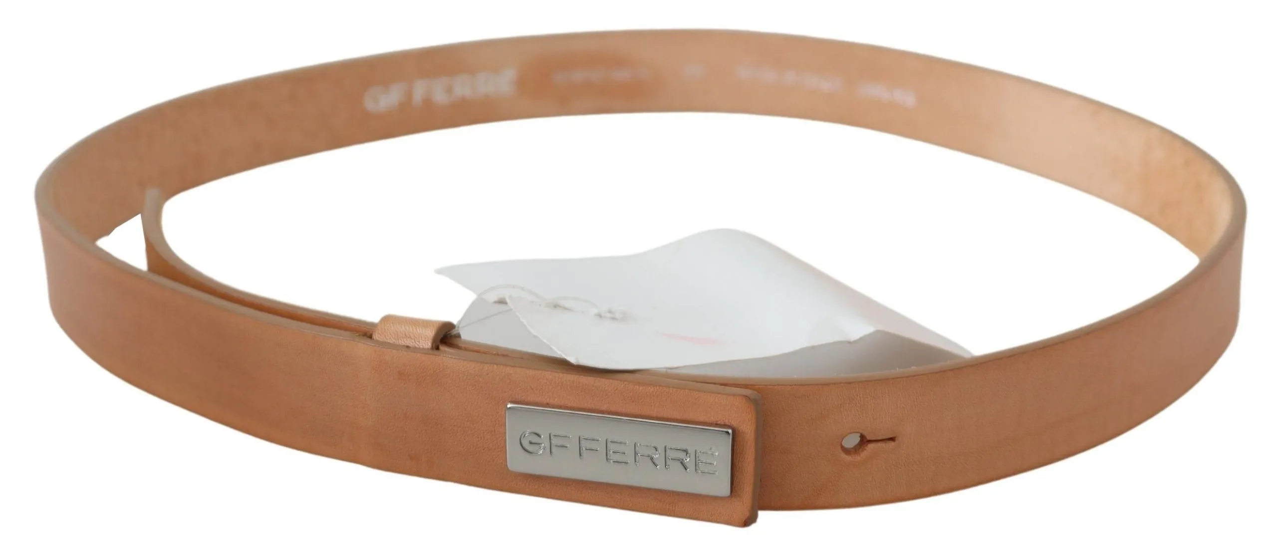 GF Ferre Women's Elegant Light Brown Leather Belt with Logo Buckle