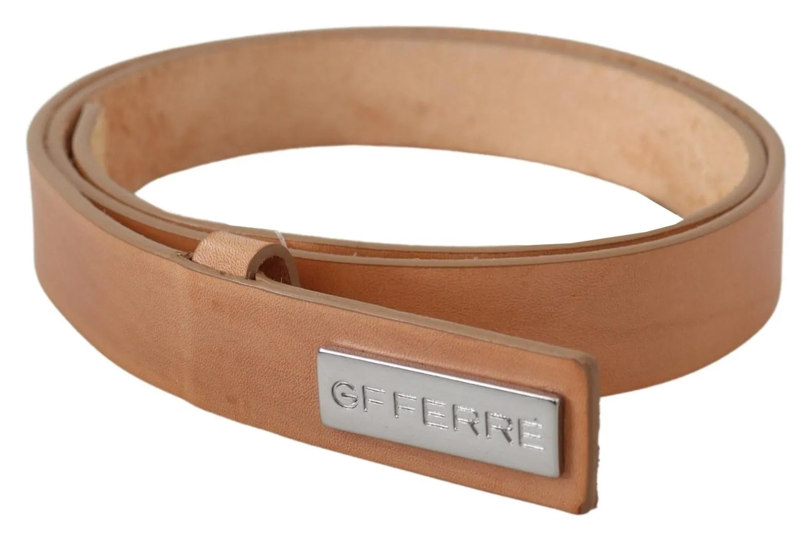 GF Ferre Women's Elegant Light Brown Leather Belt with Logo Buckle