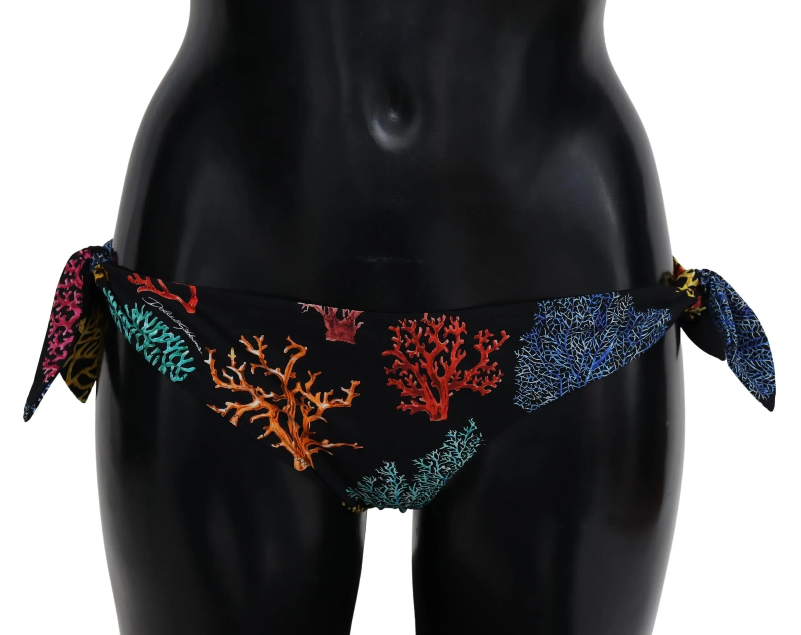 Dolce & Gabbana Women's Chic Black Side-Tie Coral Print Bikini Bottom