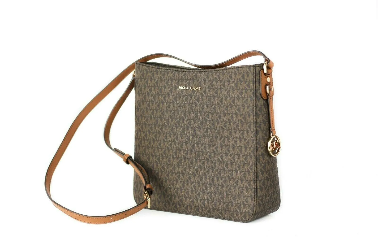 Michael Kors Women's Signature Jet Set Large Signature Messenger Crossbody Bag (Brown Signature)