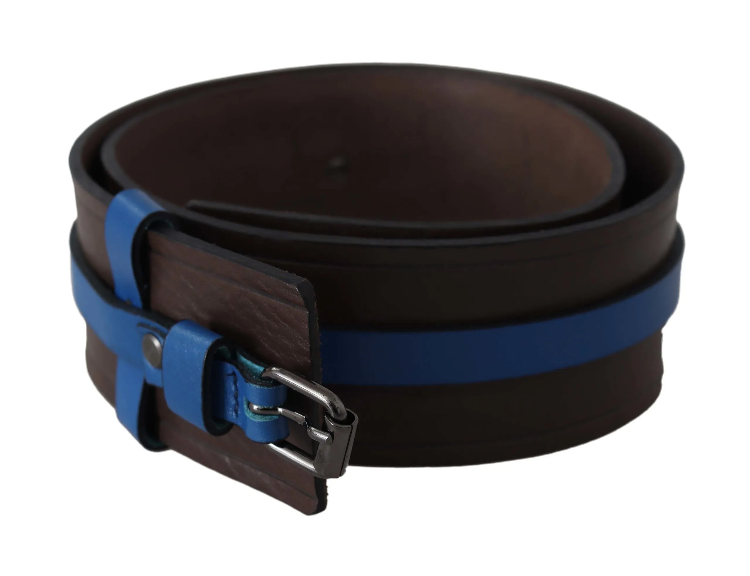 Costume National Women's Elegant Brown Leather Belt with Blue Lining