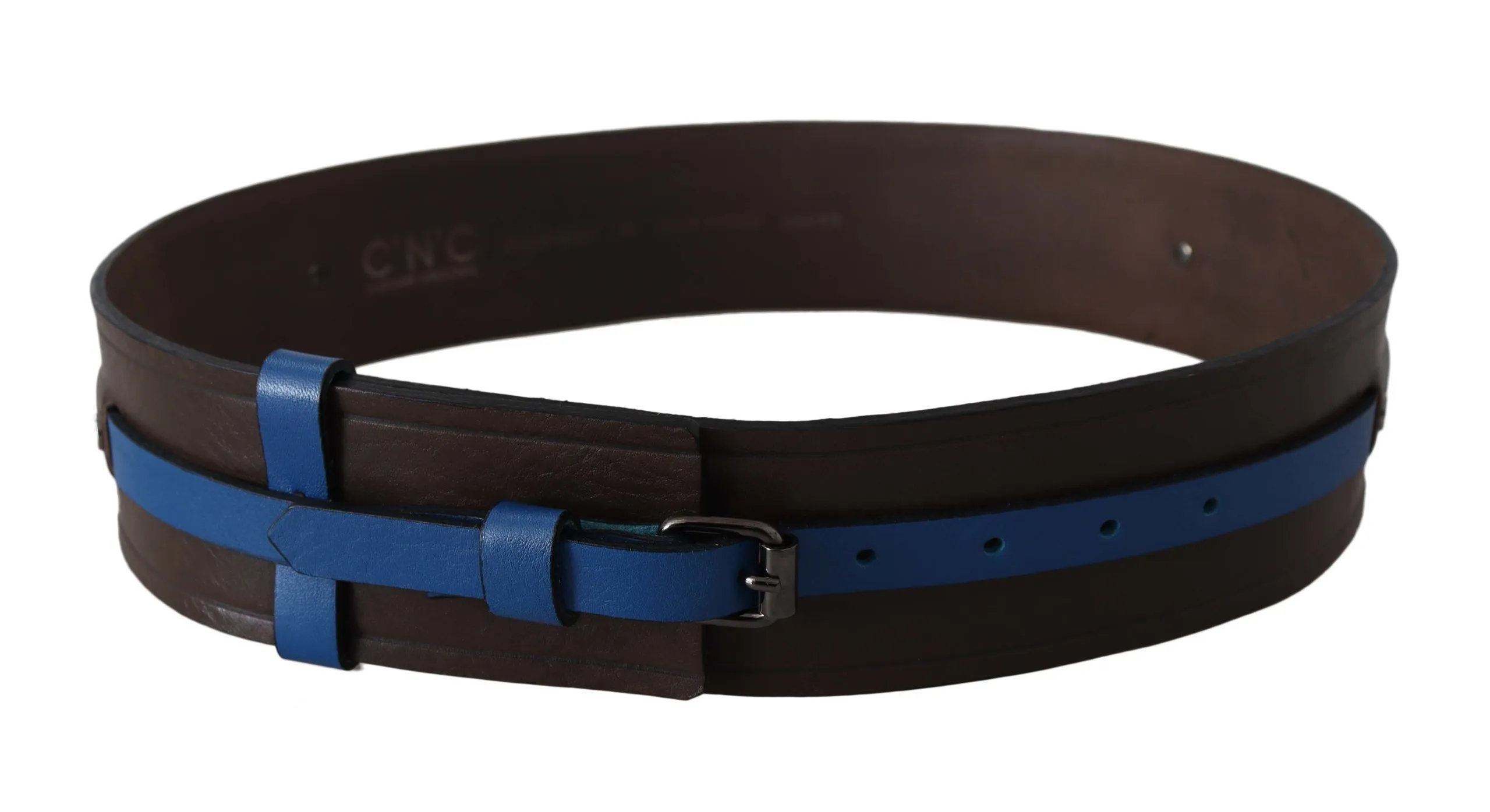 Costume National Women's Elegant Brown Leather Belt with Blue Lining
